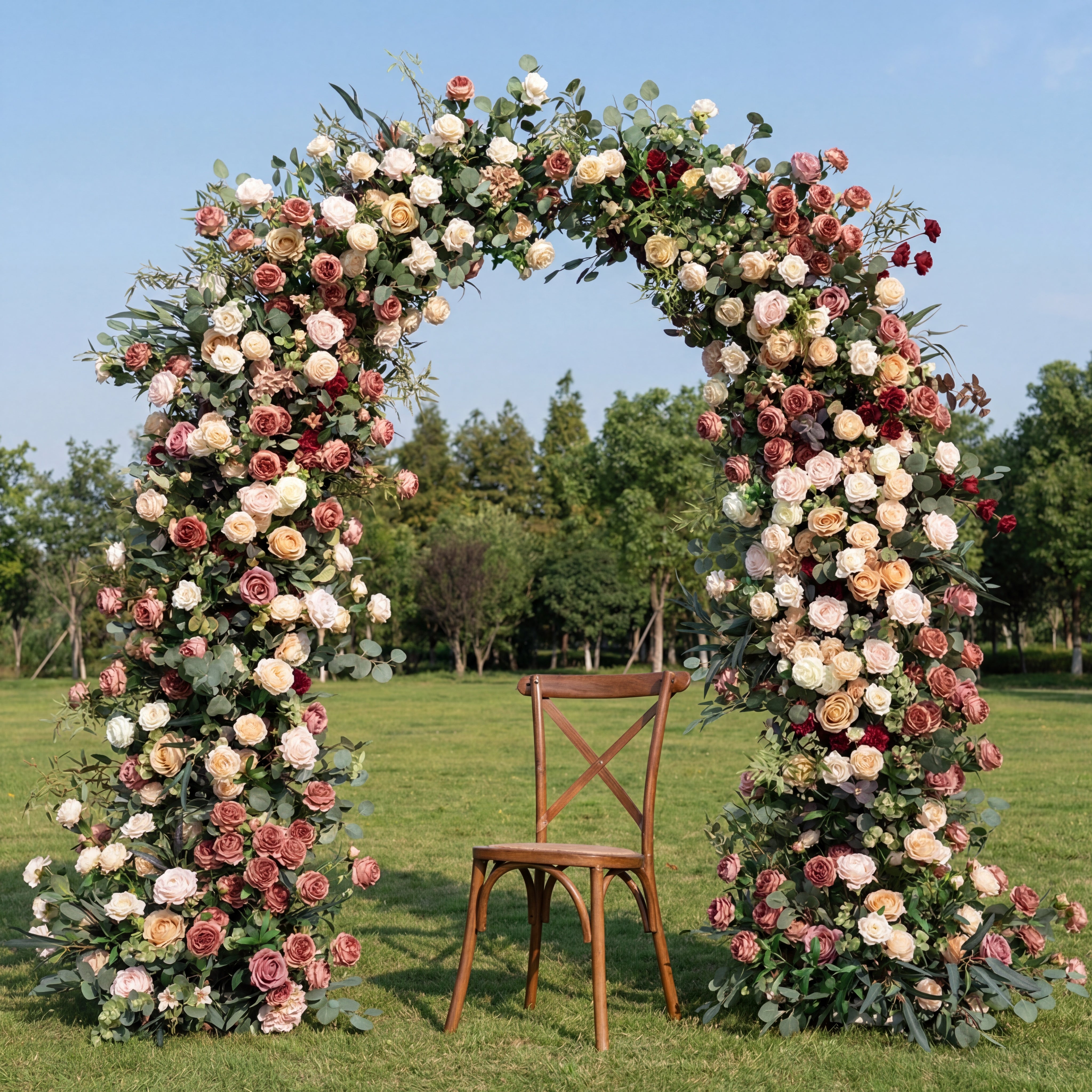 Arco Floral Artificial Inspirado en el Arcoíris – Fondo de Boda Impactante con Bloques de Color Audaces VA-368