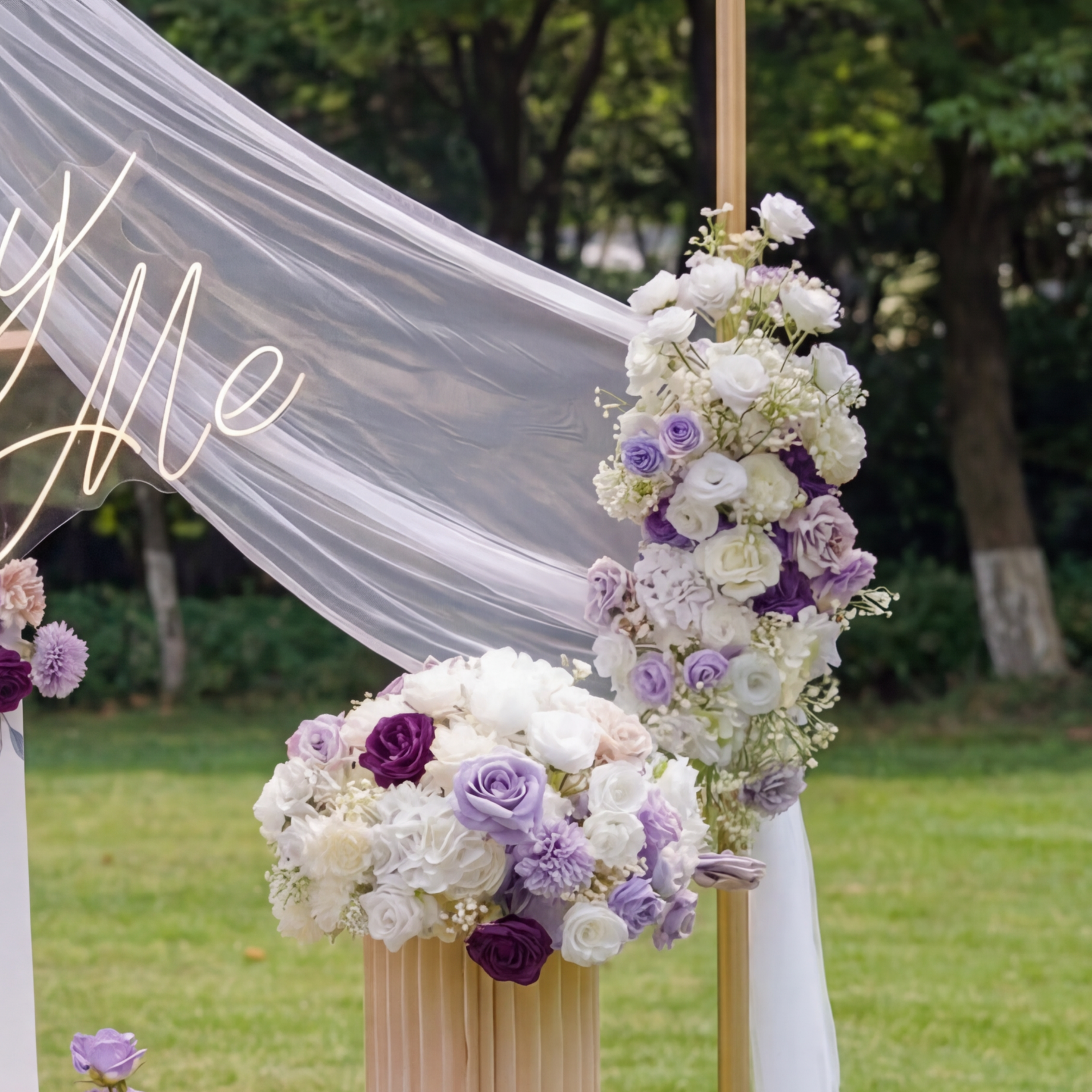 ValarFlower Purple & White Wedding Flower Decor Set – Artificial Floral Arch, Centerpieces & Ground Arrangements for Party, Ceremony & Event Backdrop VF-418-8