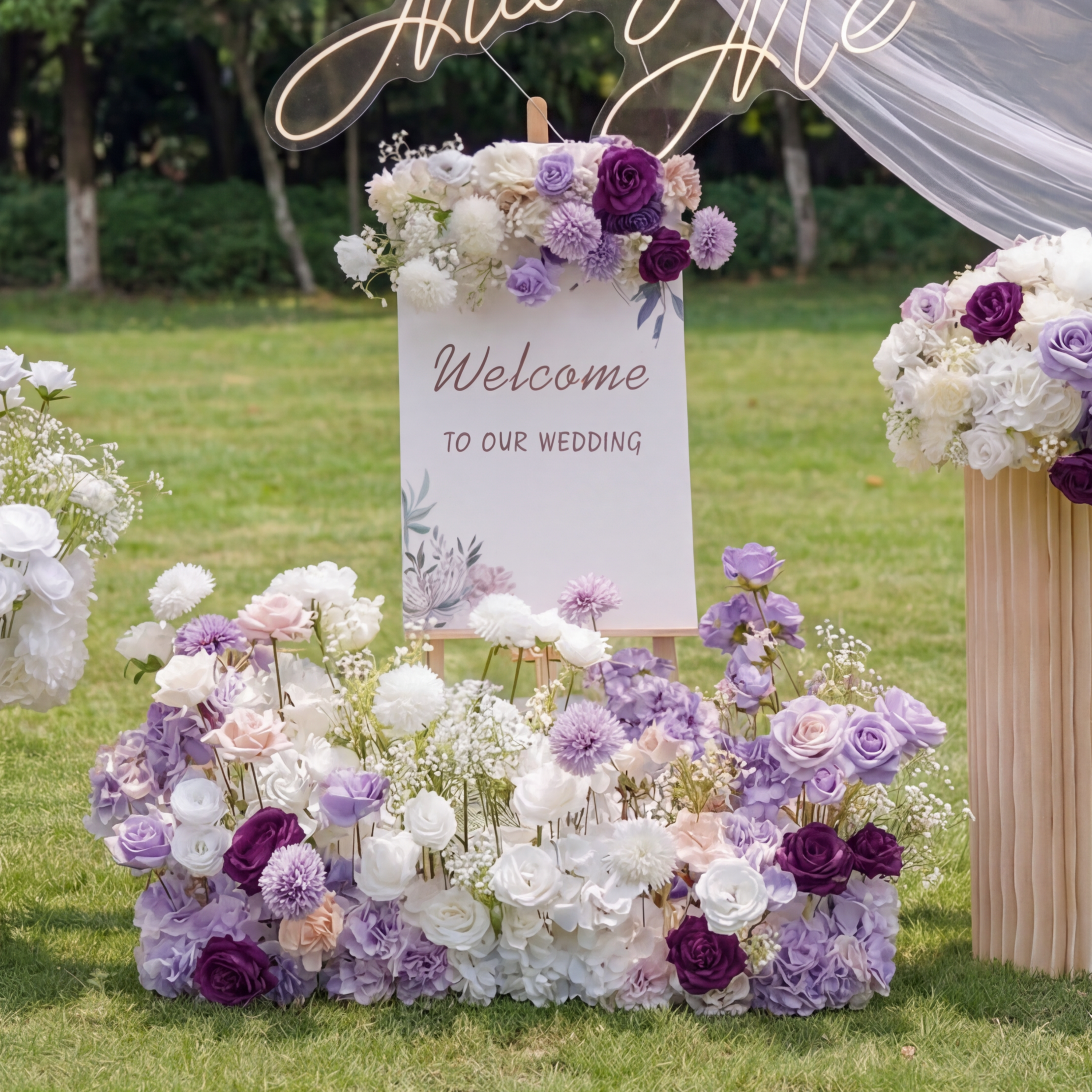 ValarFlower Purple & White Wedding Flower Decor Set – Artificial Floral Arch, Centerpieces & Ground Arrangements for Party, Ceremony & Event Backdrop VF-418-8