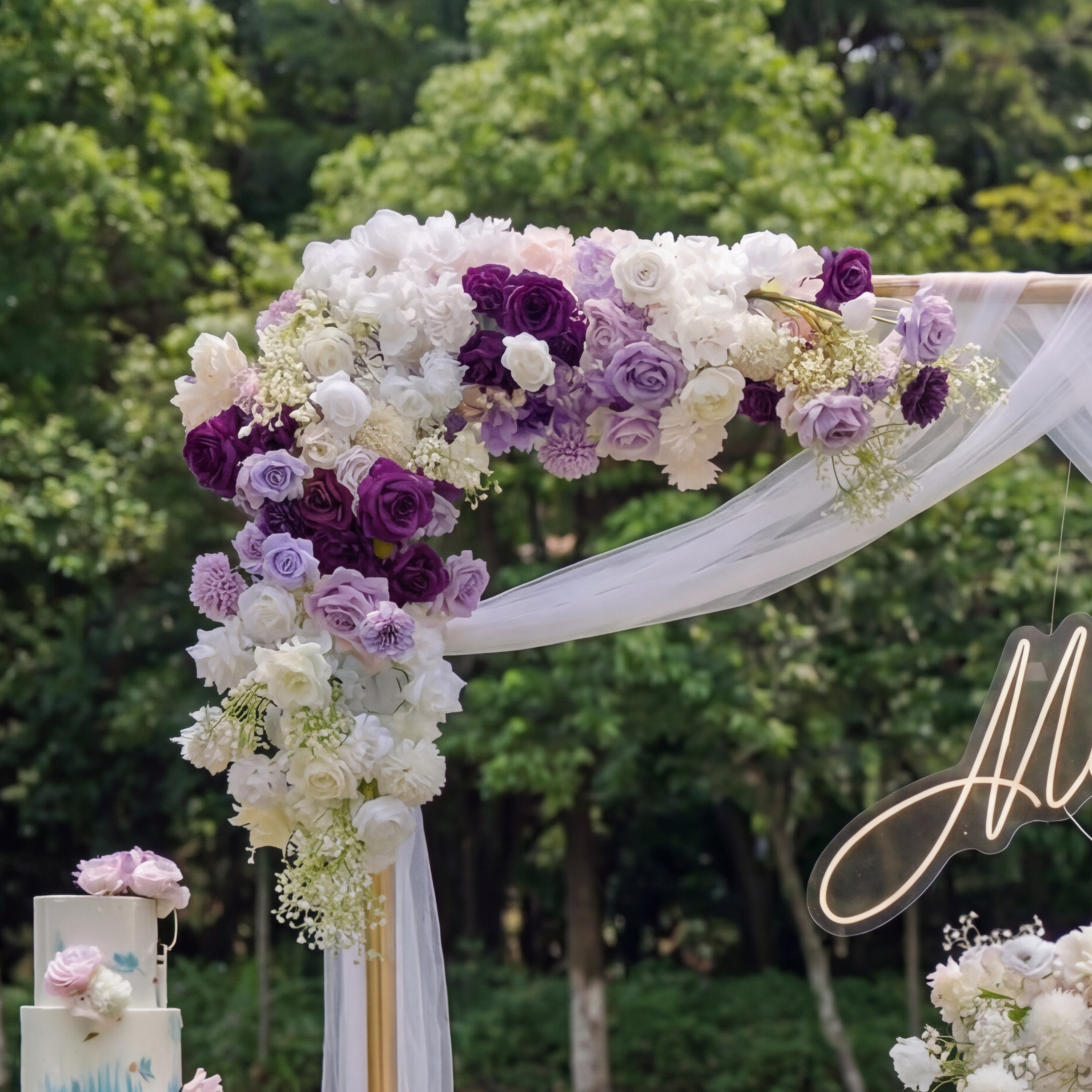 ValarFlower Purple & White Wedding Flower Decor Set – Artificial Floral Arch, Centerpieces & Ground Arrangements for Party, Ceremony & Event Backdrop VF-418-8