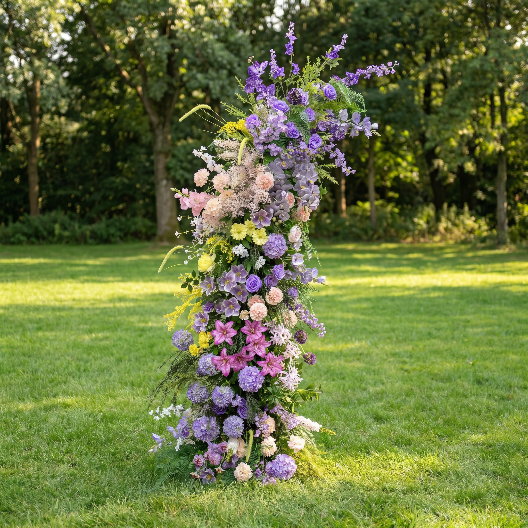Arche florale élégante en forme de lune pour cérémonie de mariage - Arche de fleurs artificielles pour mariages, événements et occasions spéciales