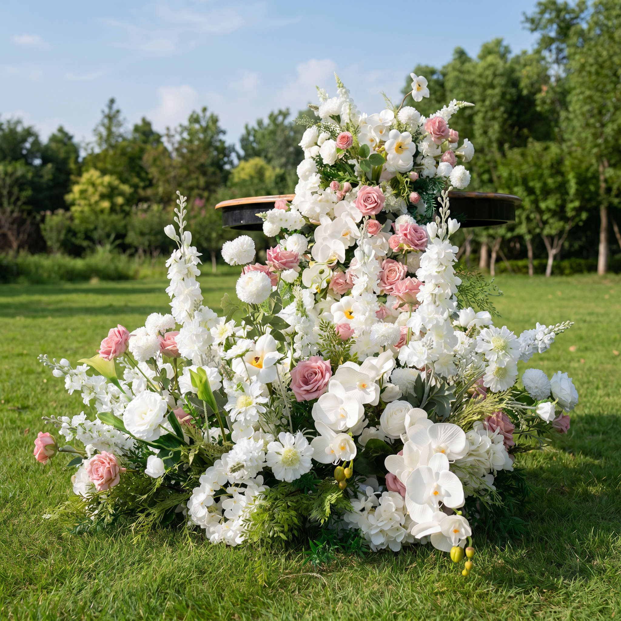 ValarFlower White Pink Artificial Floral Arrangement, Romantic Wedding Table Flower Decor, Sweetheart Table & Aisle Ground Flower Centerpiece FA-350