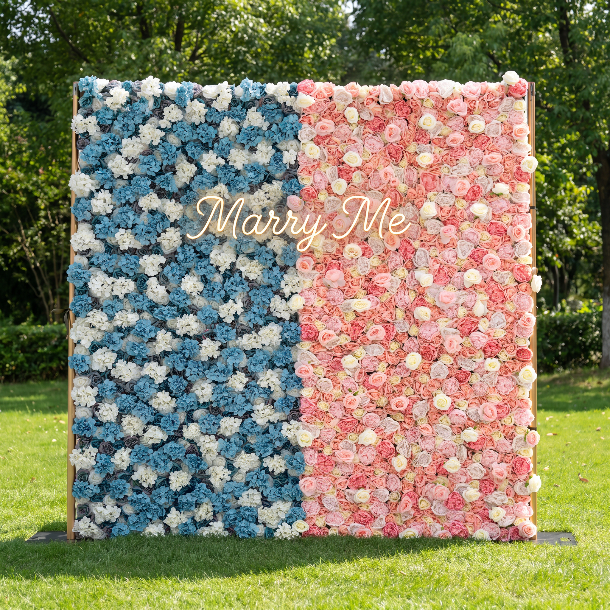 Fondo de Pared de Flores para Baby Shower - Pared de Flores de Tela Enrollable Azul y Rosa - Decoración para Fiesta de Revelación de Género y Celebración