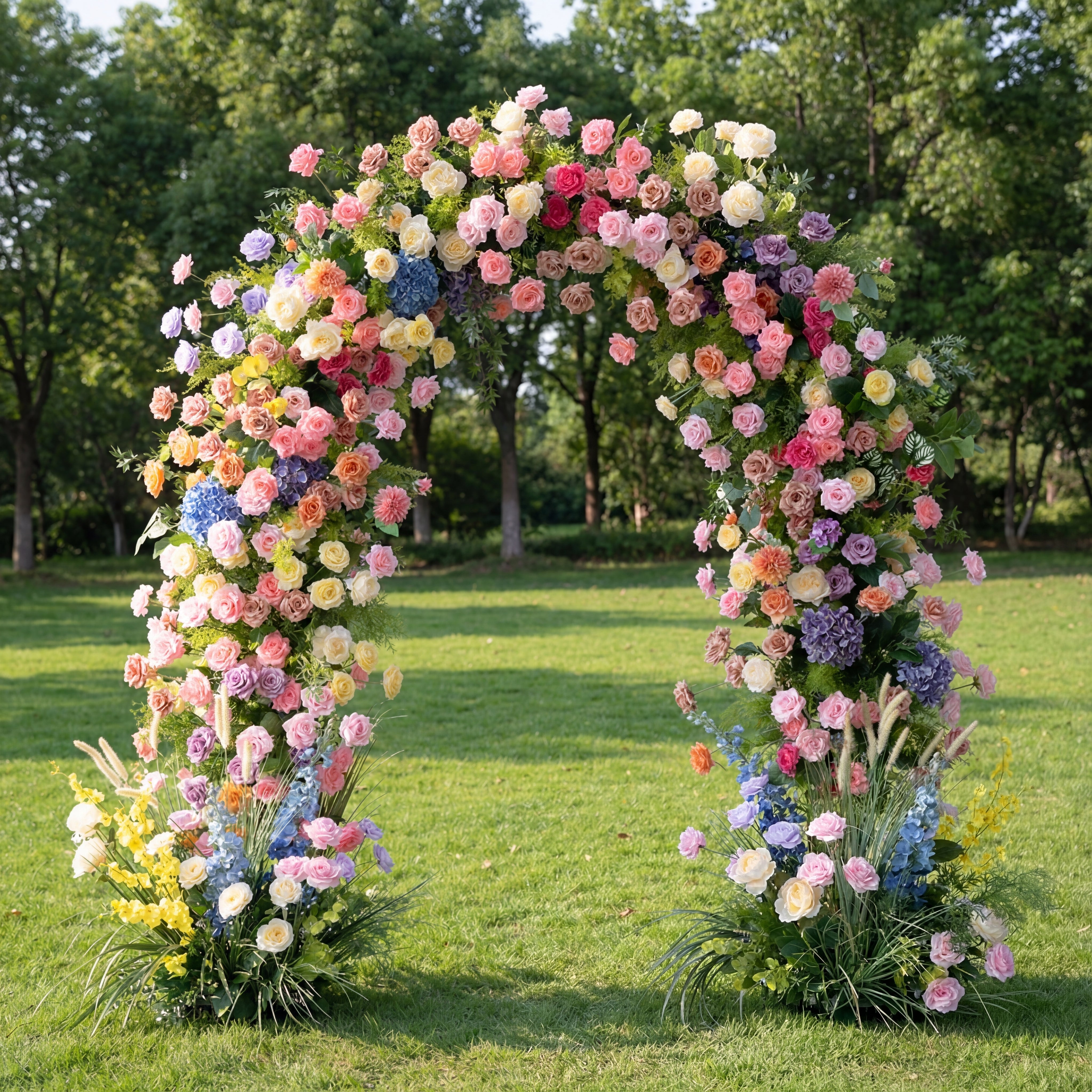 우아한 달 모양 결혼식 꽃 아치 - 결혼식, 행사 및 특별 행사를 위한 인공 꽃 아치