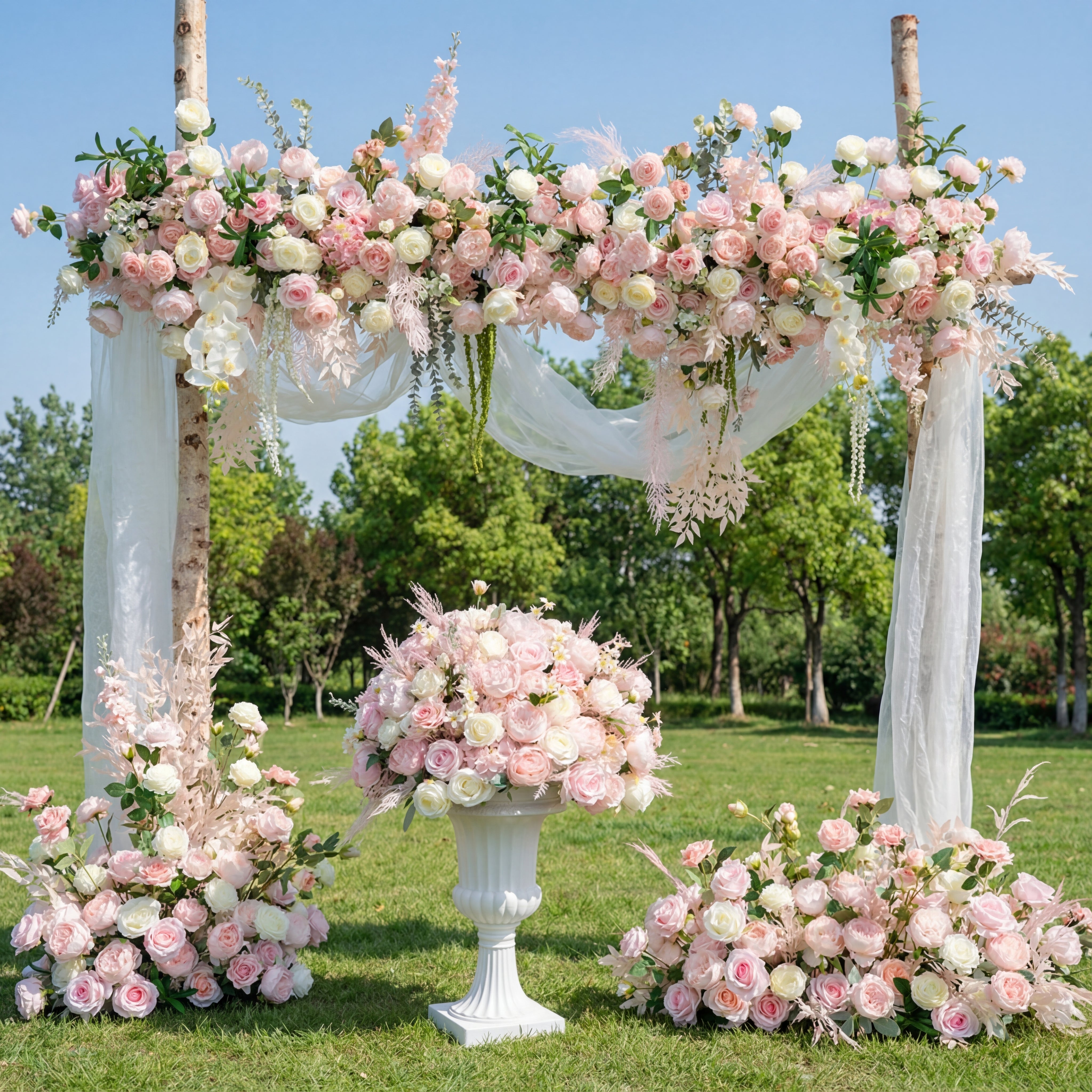 Romantic Pink and White Floral Wedding Arch, Artificial Flower Arrangement, Ceremony Backdrop & Reception Decor FA-209