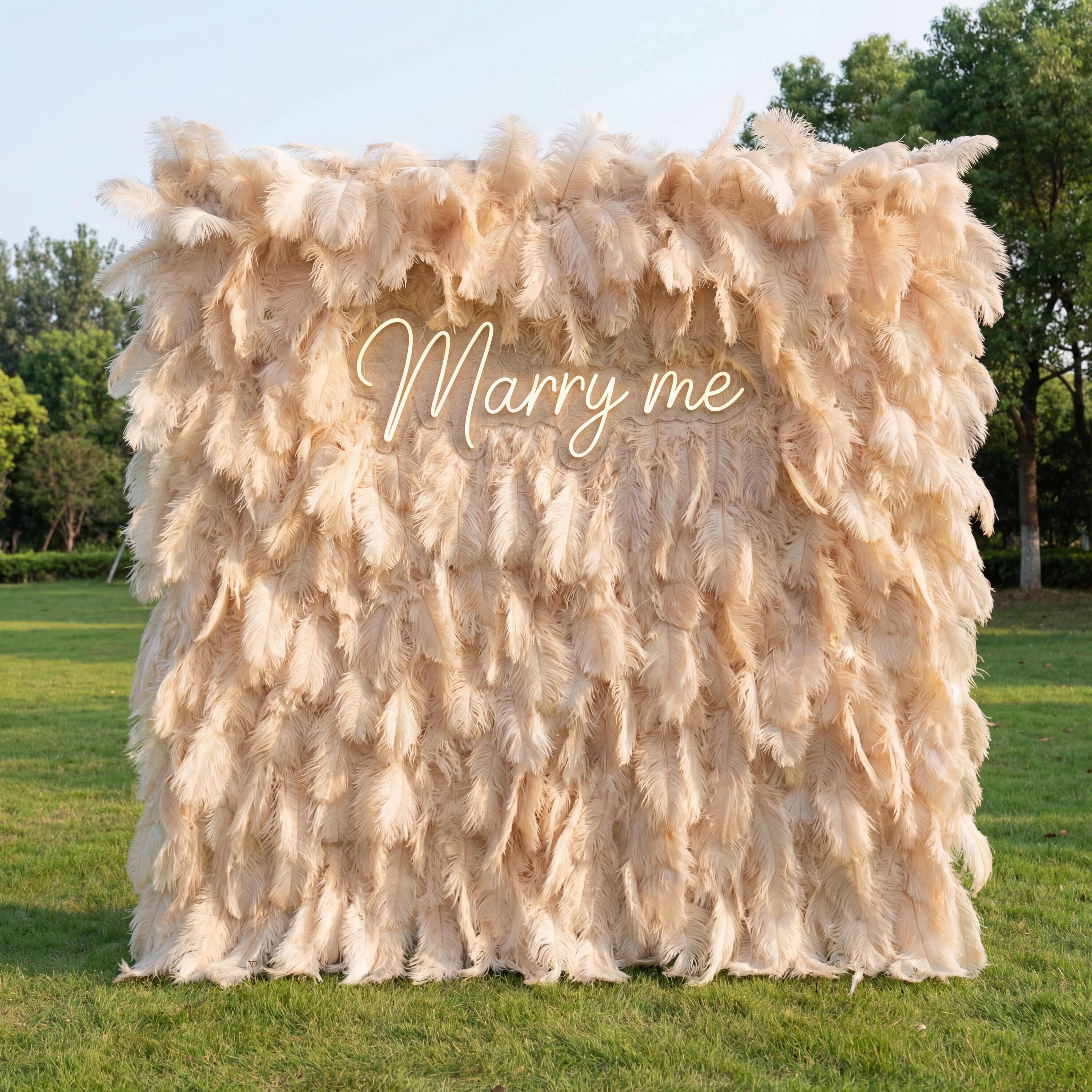 Fondo de Pared Elegante de Plumas de Avestruz Blancas - Tela Enrollable para Pared - Decoración para Fiesta Nupcial - Lugares de Boda Celebración Pared Floral-VF-164