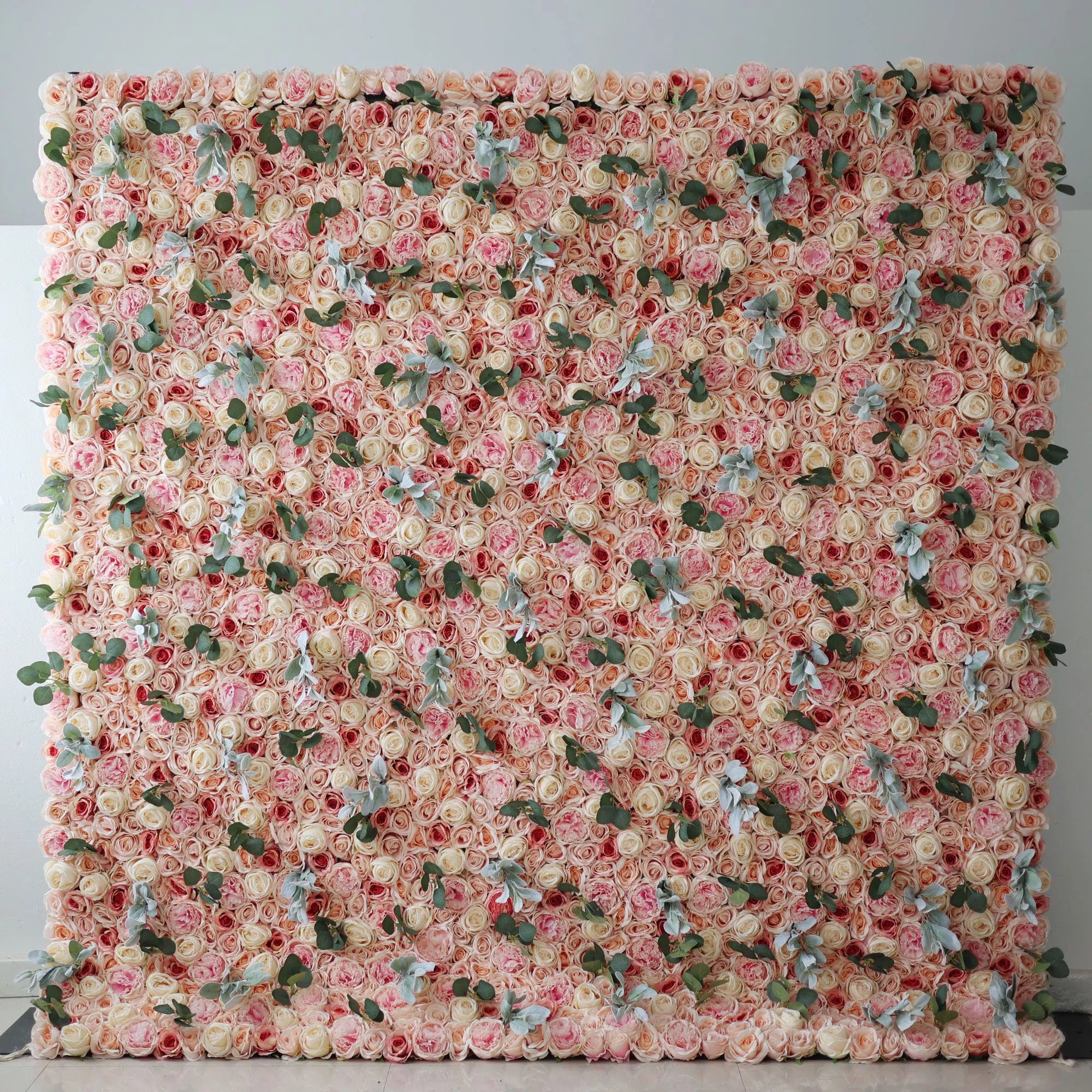 Valar Flowers' Artificial Fabric Flower Wall: Peach Blossom Euphoria. Dive into rosy blush and creamy peach blooms, crafting an everlasting spring and romantic ambiance.