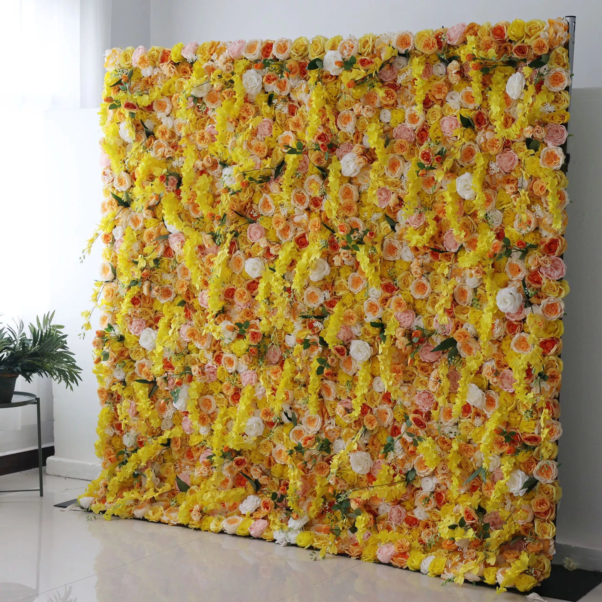 ValarFlowers Backdrop: Dive into the Sunlit Symphony of delicate dawn hues and radiant golden blooms. Experience nature's embrace with our lush, luminous backdrop. Perfect for events seeking summer's soft, sunlit touch.