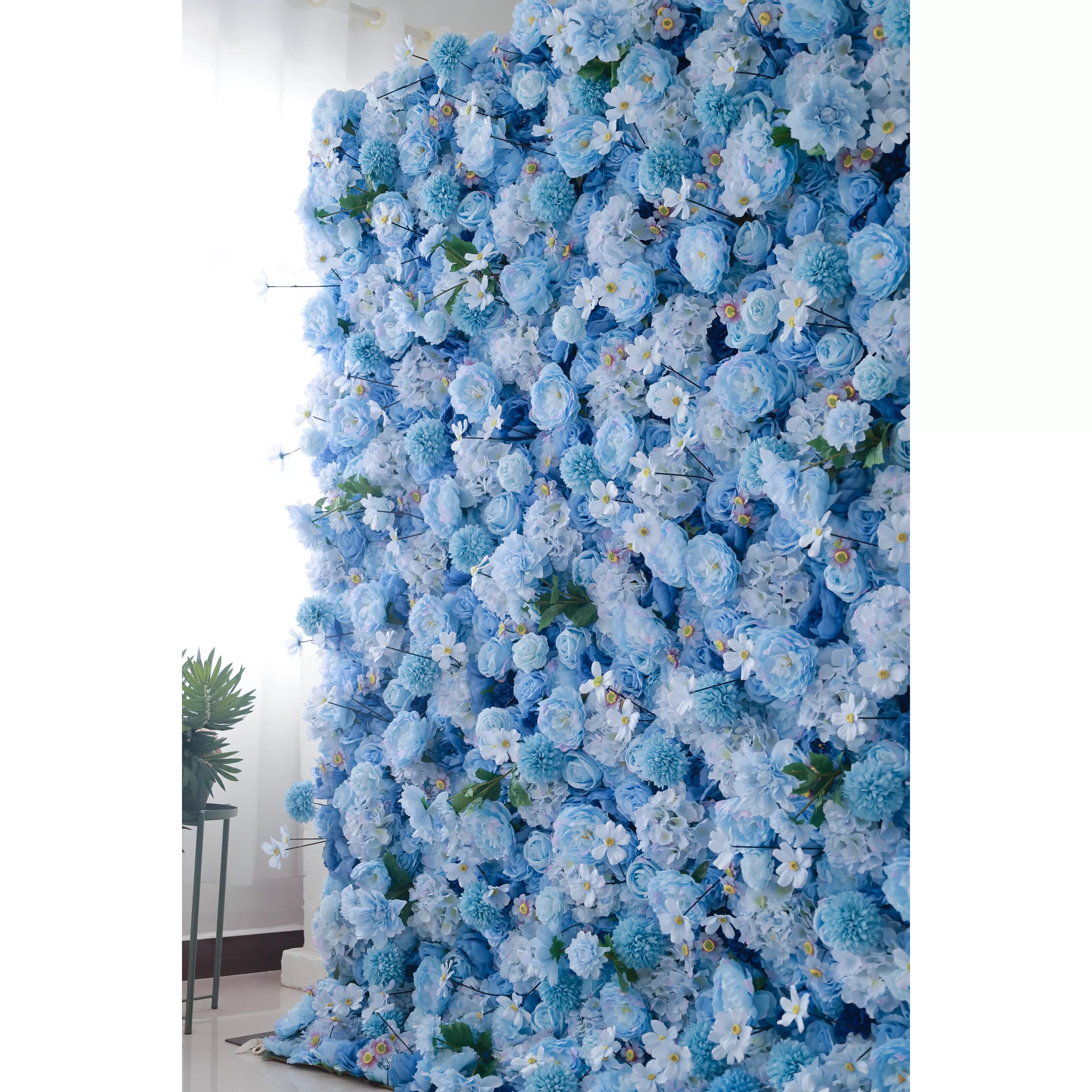 Valar Flowers 소개: Azure Blooms Gala – 하늘색 및 진주빛 흰색 패브릭 꽃의 매혹적인 메들리 – 여름 축제, 축하 및 현대적인 홈 액센트를 위한 최고의 꽃 디스플레이-VF-219-4