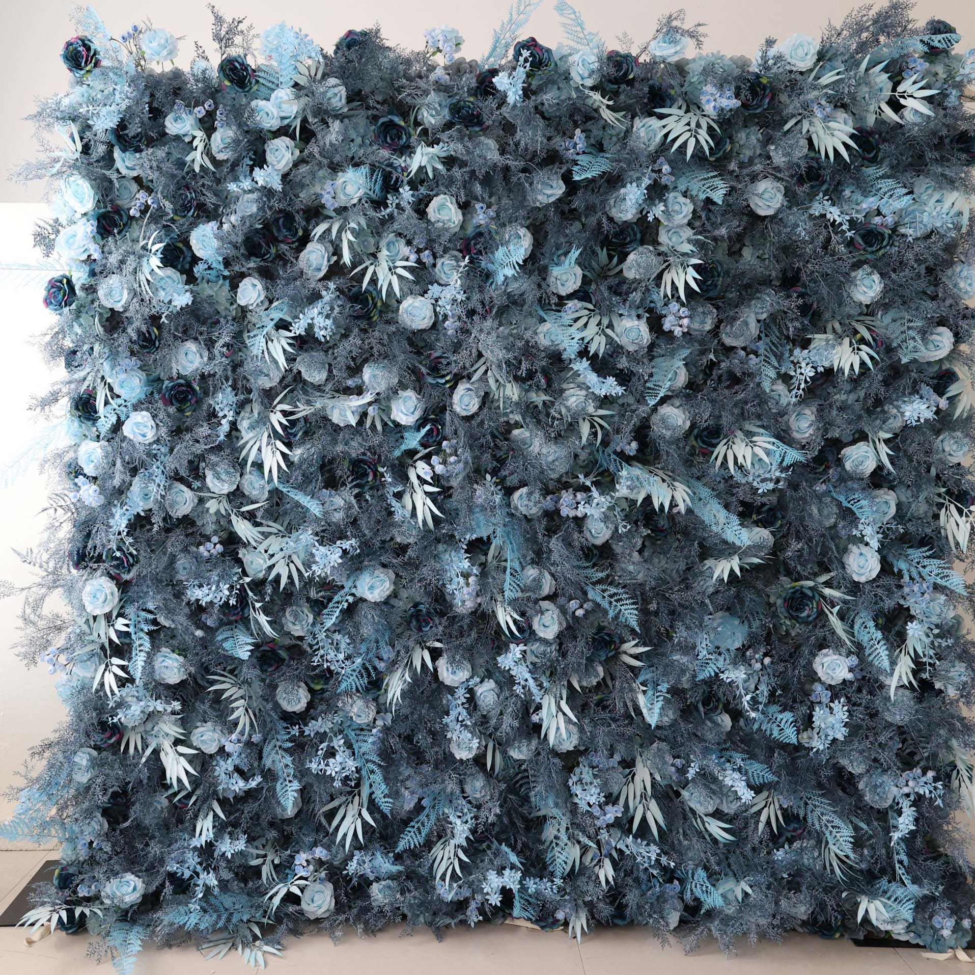 Valar Flowers roll up fabric artificial flower wall for wedding backdrop, floral party decor, and event photography, model VF-2932