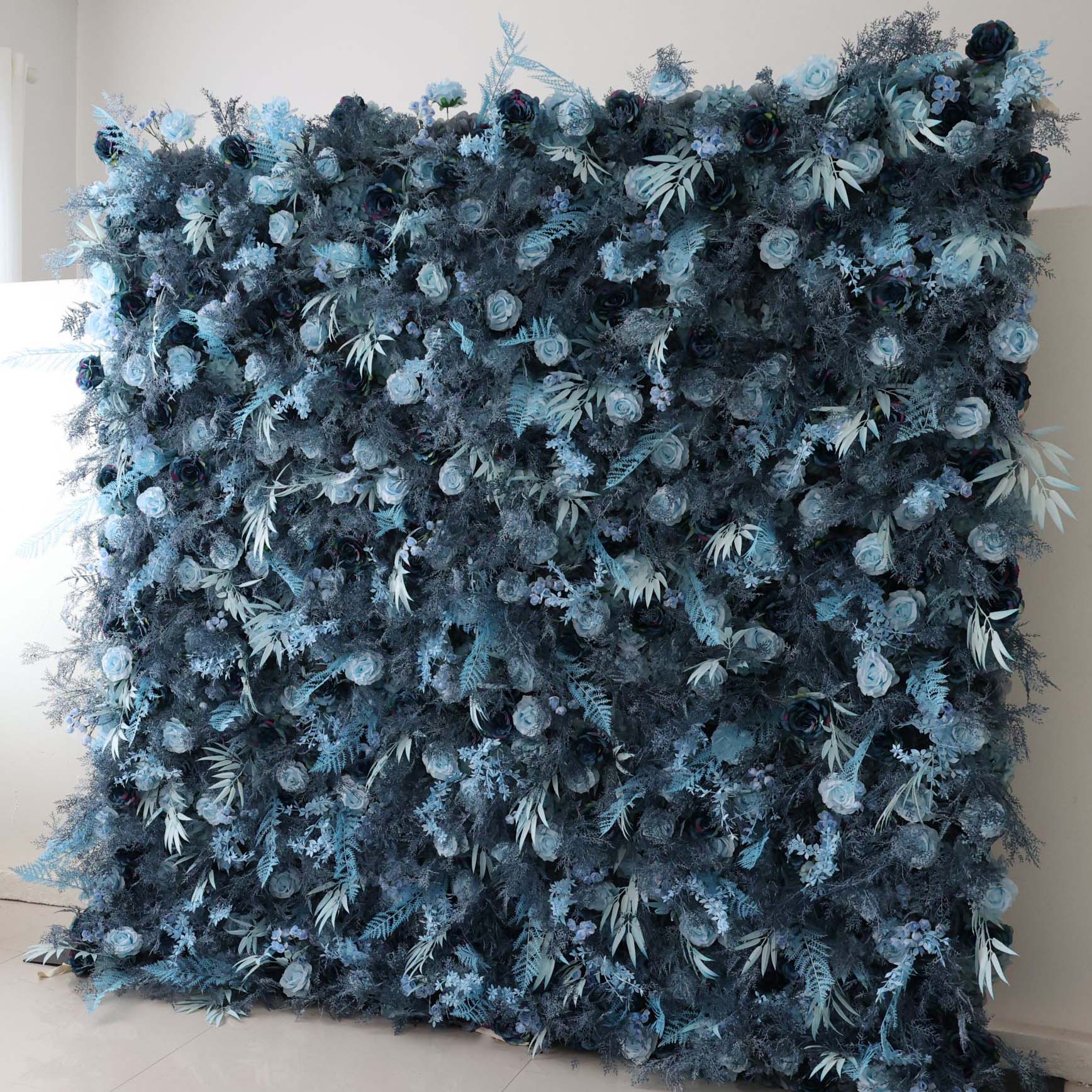 Valar Flowers roll up fabric artificial flower wall for wedding backdrop, floral party decor, and event photography, model VF-2934