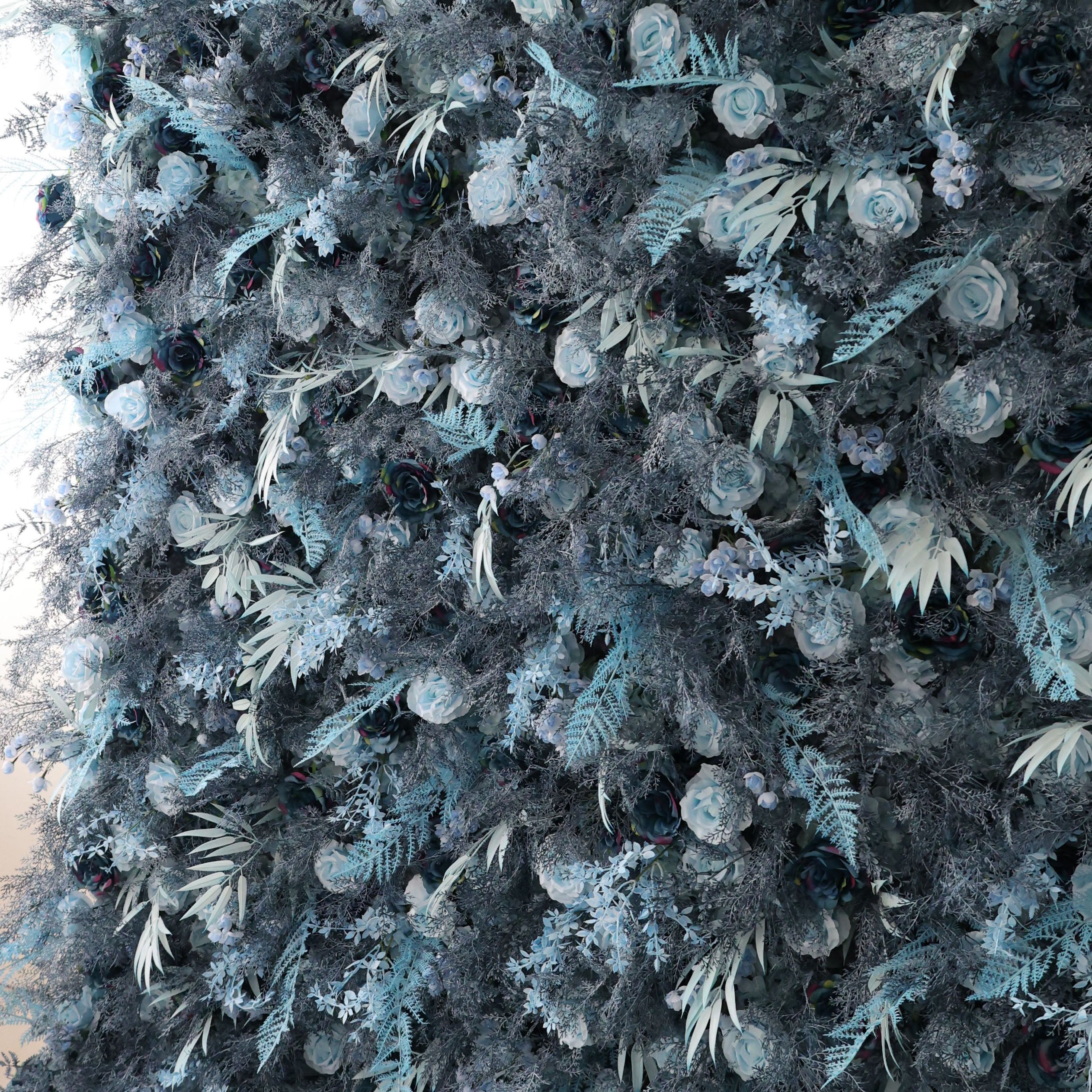 Valar Flowers roll up fabric artificial flower wall for wedding backdrop, floral party decor, and event photography, model VF-2931