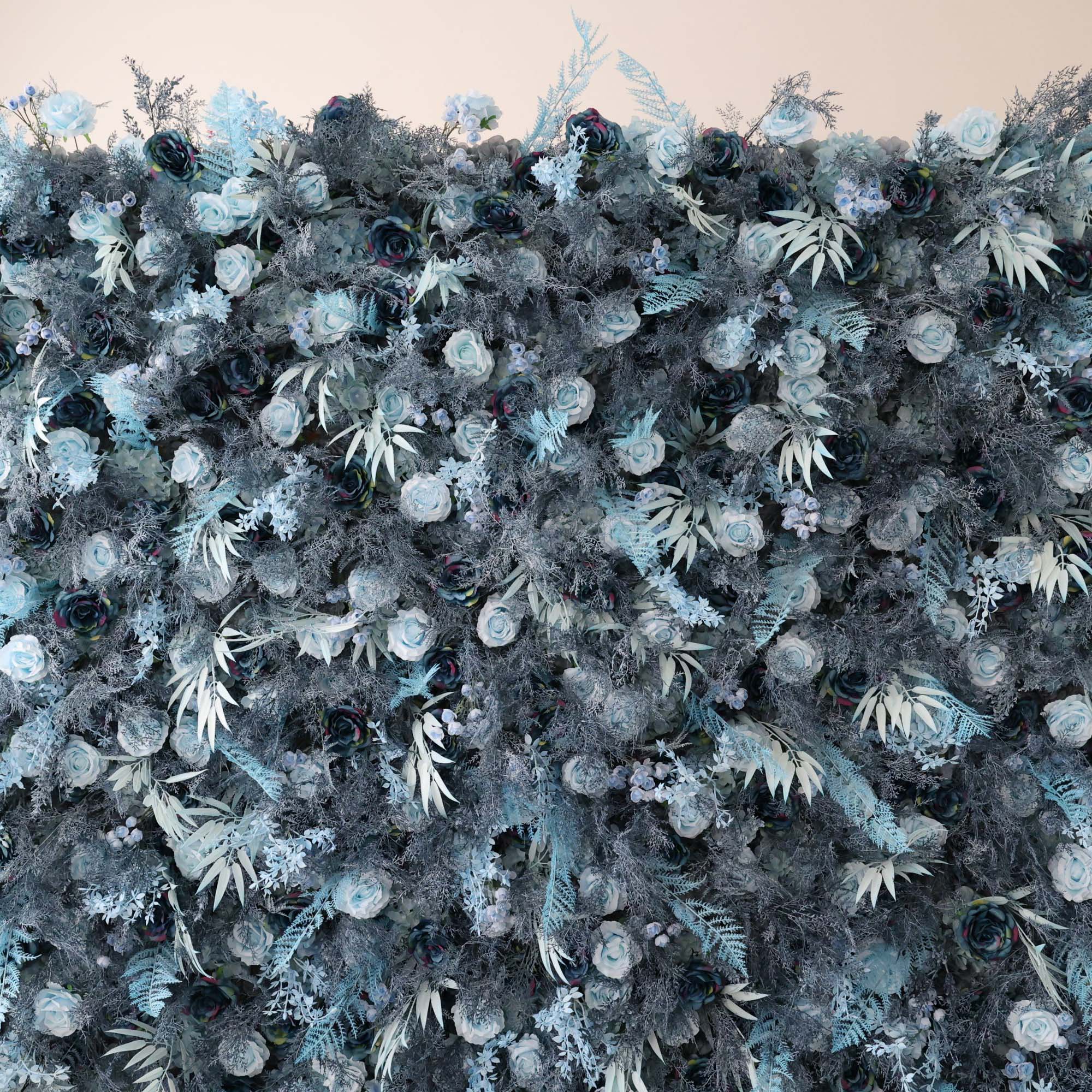 Valar Flowers roll up fabric artificial flower wall for wedding backdrop, floral party decor, and event photography, model VF-2930