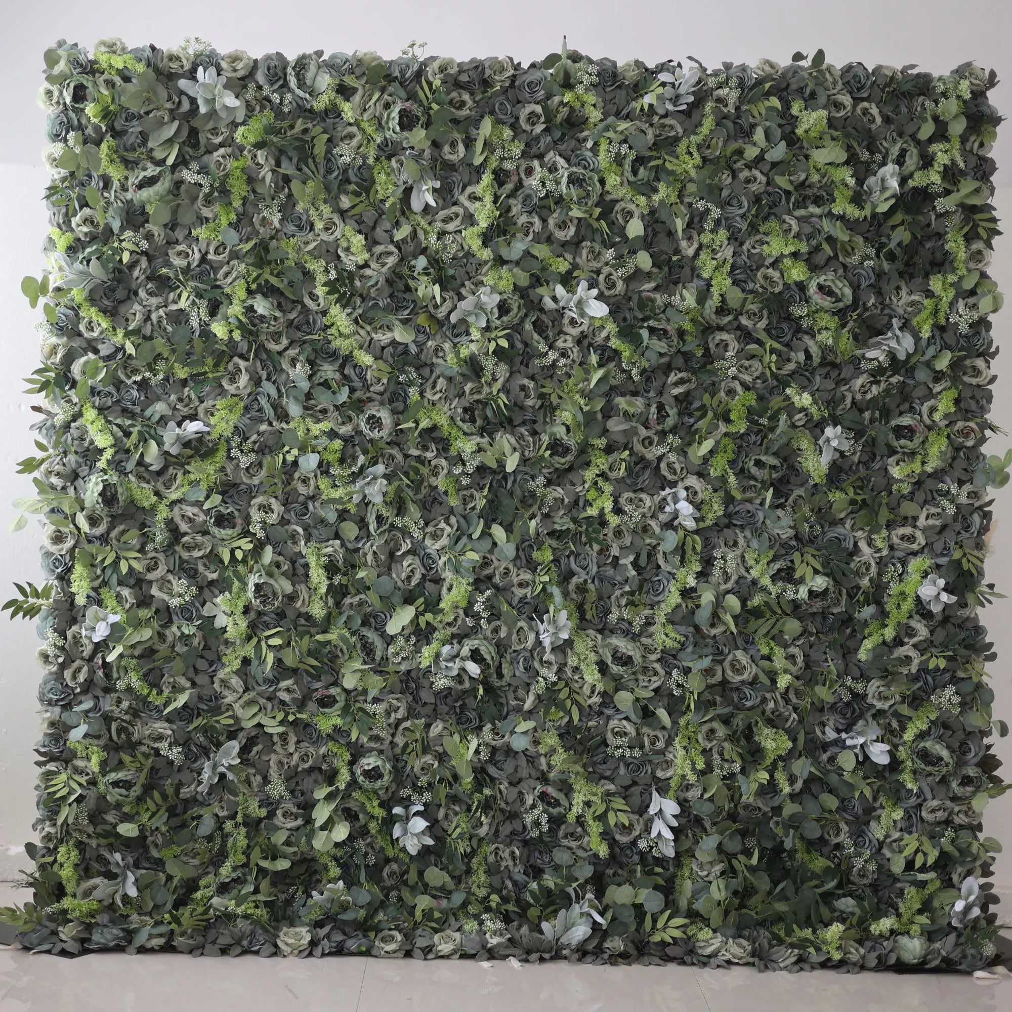 Valar Flower Enchanted Forest – 은은한 흰색 액센트가 있는 다양한 녹지의 촘촘한 혼합 – 이상적인 녹색 벽 VF-222-3