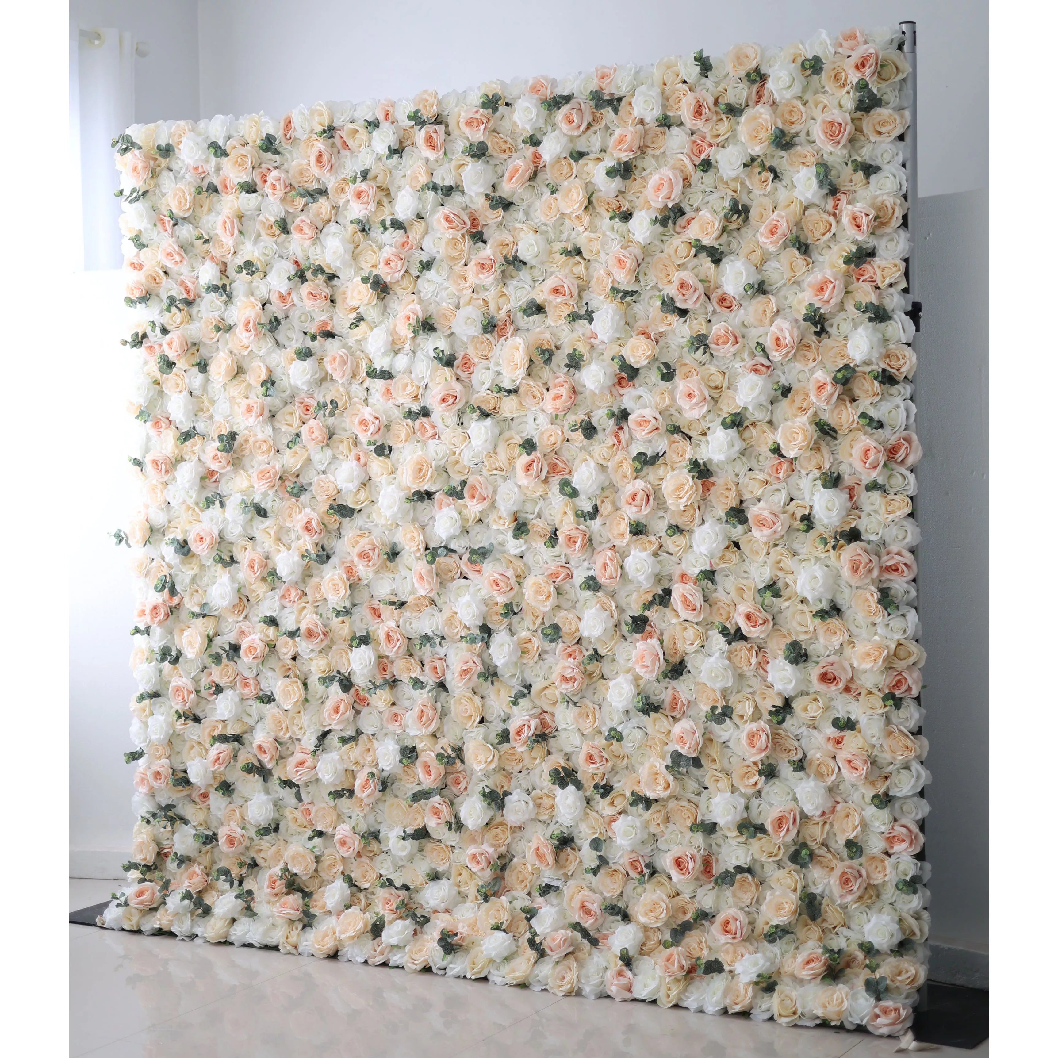 Valar Flowers artificial white and rose fog flower wall backdrop made of fabric for wedding and event decor, perfect for photography2