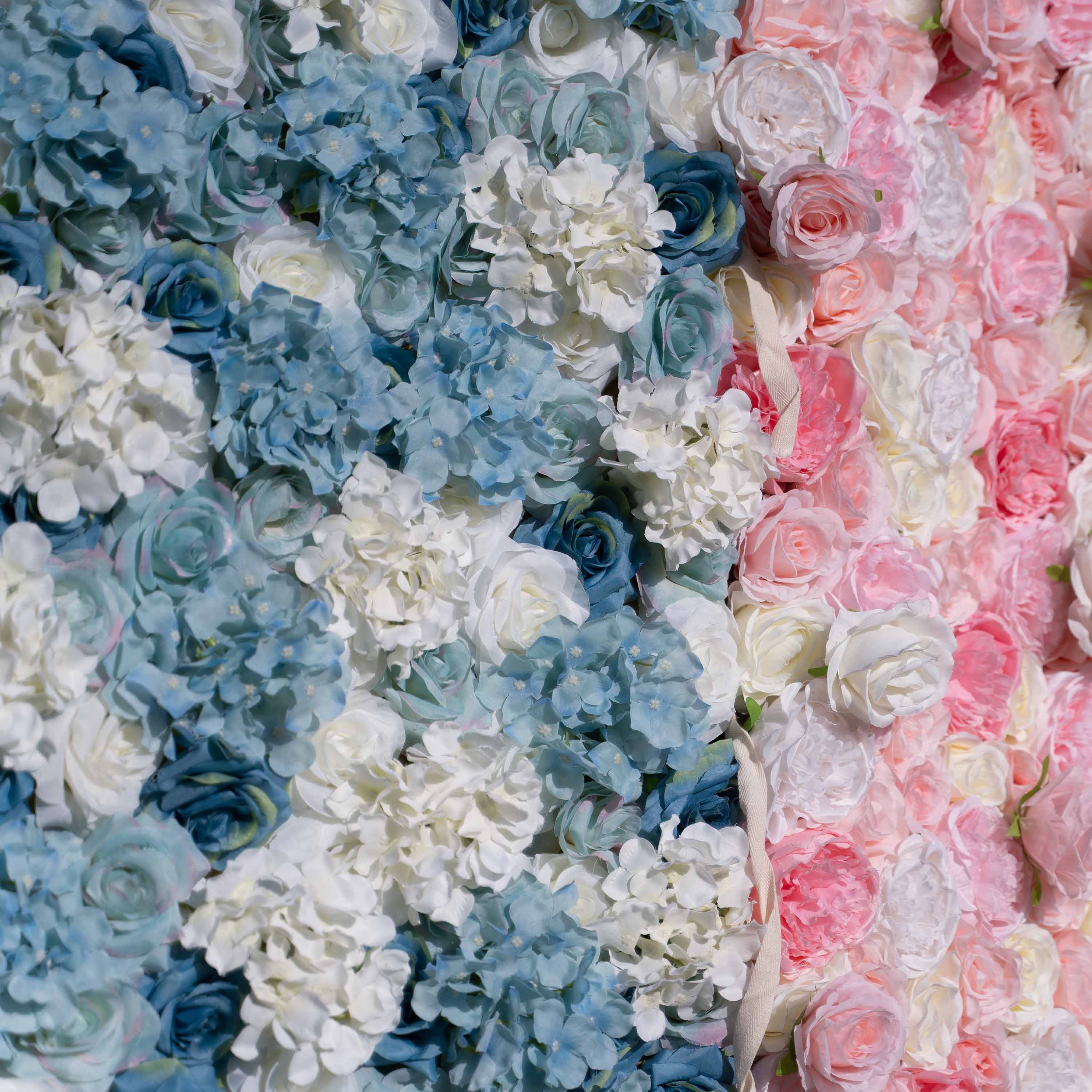 Baby Shower & Gender Reveal Party Flower Wall Backdrop - Blue & Pink Roll-Up Fabric Flower Decorations -Celebration Decor