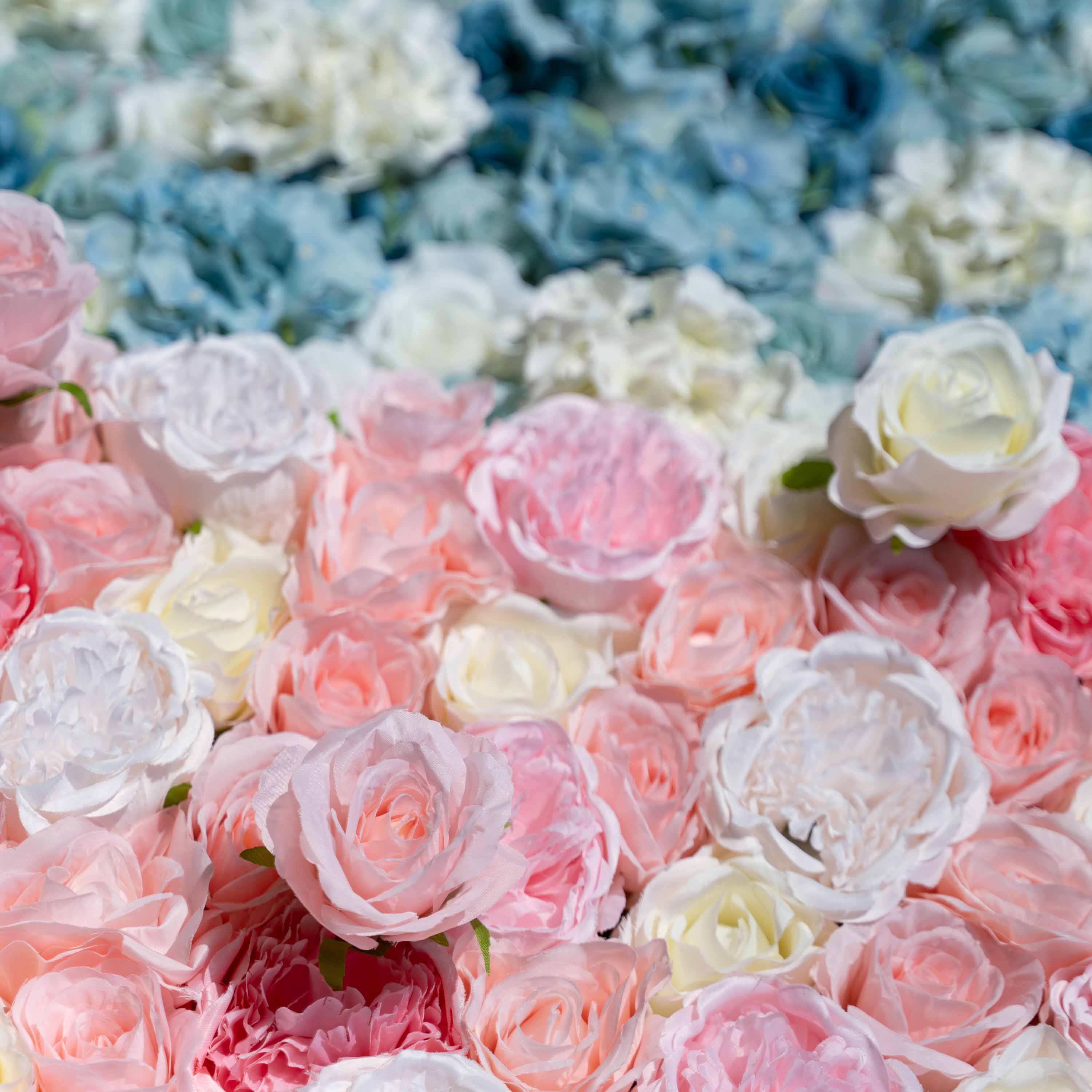 Baby Shower & Gender Reveal Party Flower Wall Backdrop - Blue & Pink Roll-Up Fabric Flower Decorations -Celebration Decor