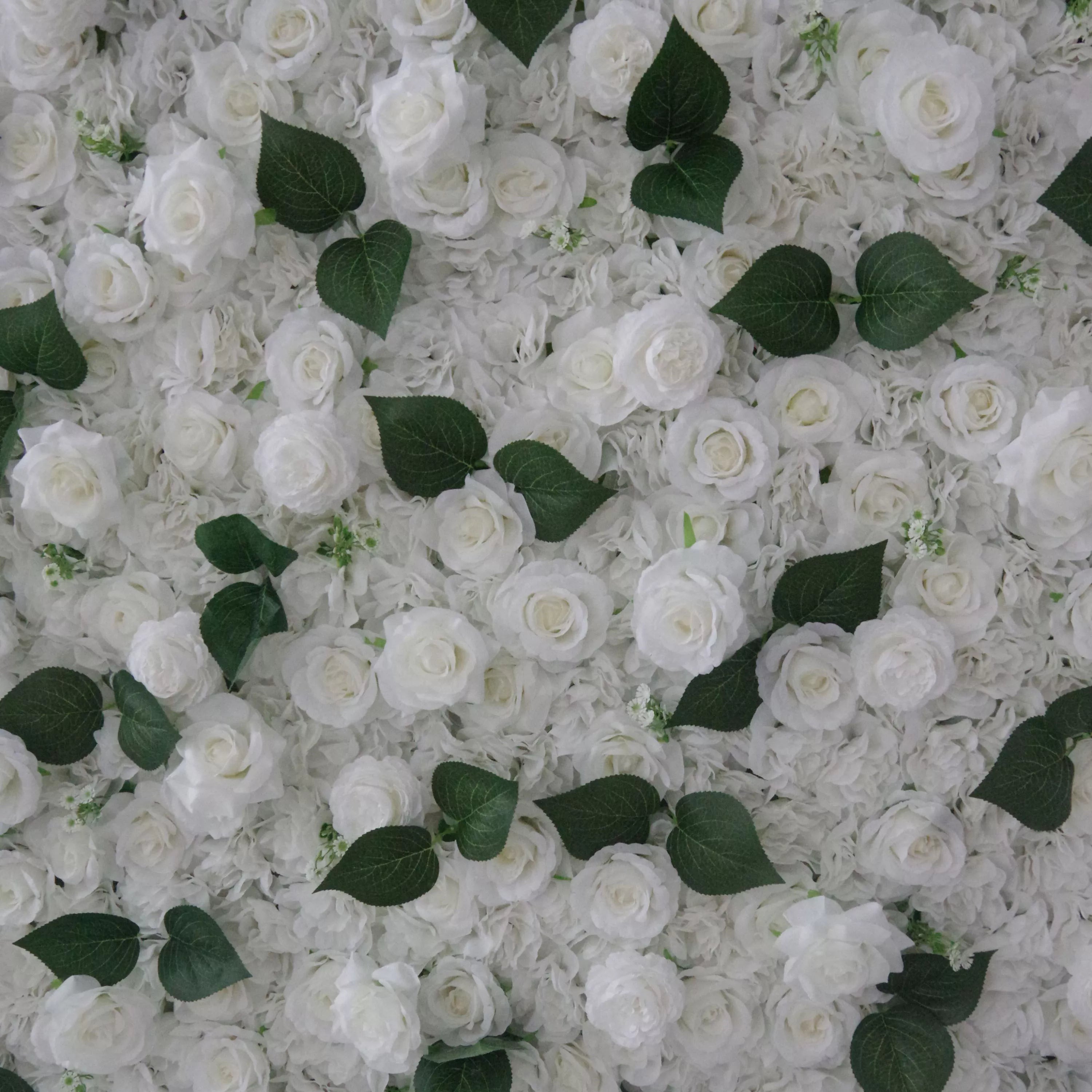 Valar Flowers Roll Up Fabric Artificial White and Green Leaves Wall Wedding Backdrop1