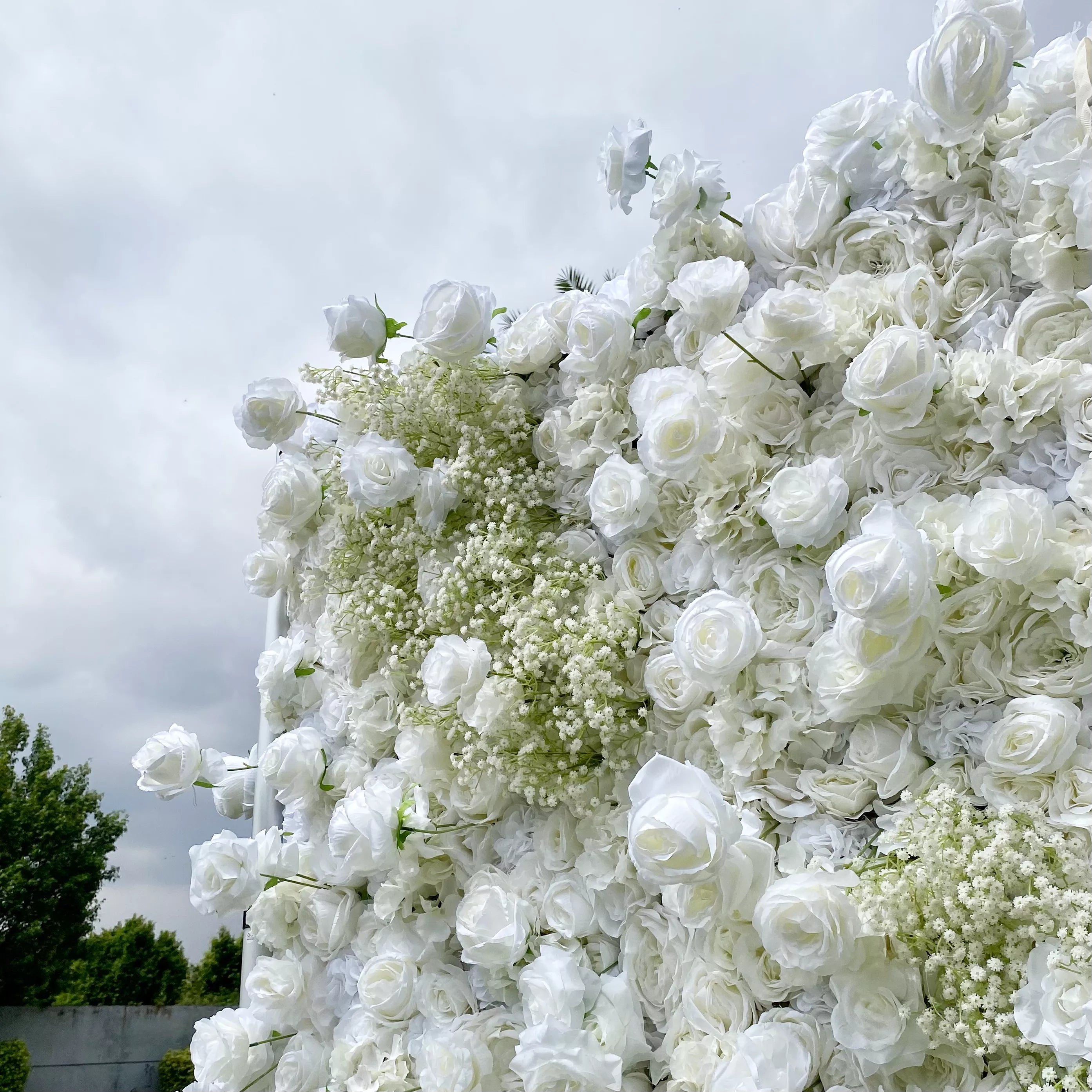 Elegant 5D White Roll-Up Flower Wall Backdrop - Bridal Party Decor - Wedding Venues Celebration Floral Wall 340-27