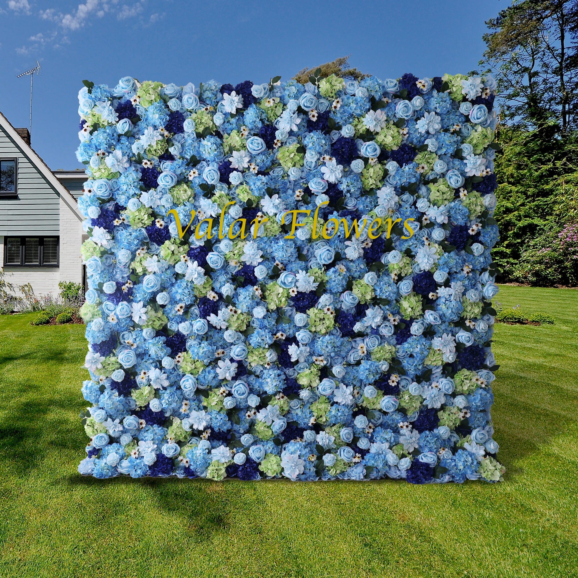 Luxurious 3D Floral Wall Carpet: Royal Blue, Baby Blue and Light Green Fusion