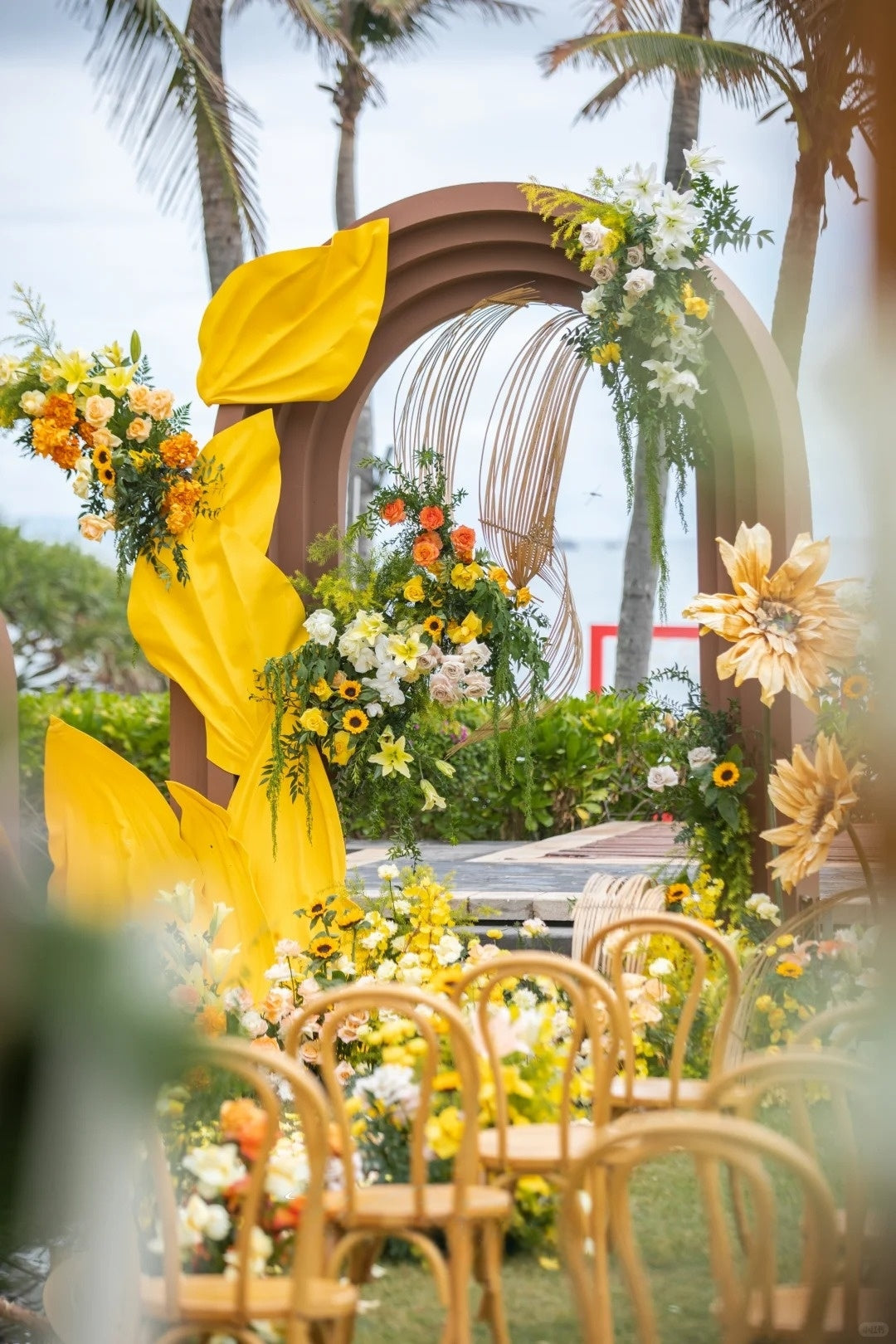 Tropical Wedding Inspiration with Golden Yellow Florals and Coastal Palm Tree Decor