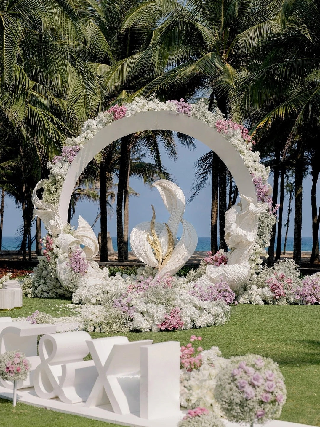Coastal Wedding Inspiration with White Florals and Soft Lavender Accents