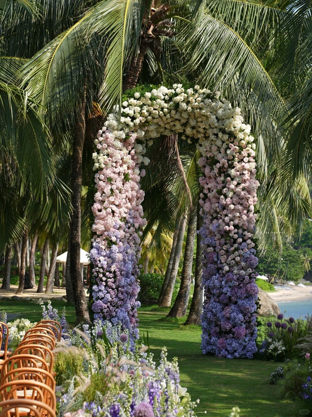 Tropical Beach Wedding Inspiration with Lavender and Blush Floral Decor
