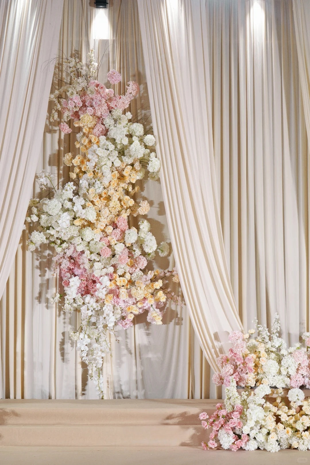 Cream Draped Wedding Decor Inspiration: A Soft and Elegant Floral Ceremony Design