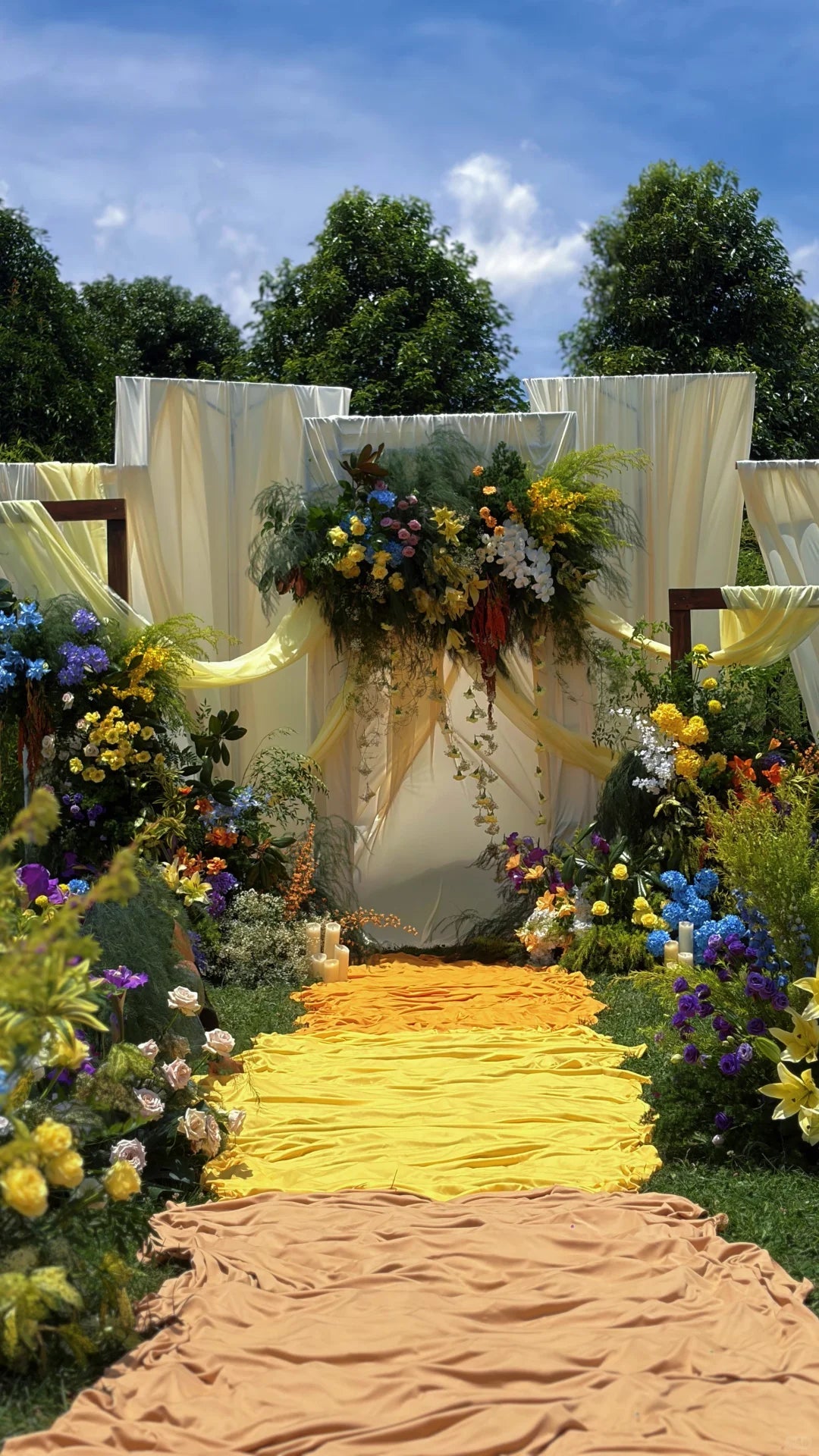 A Colorful Garden Wedding Inspiration with Whimsical Floral Installations and Natural Elegance