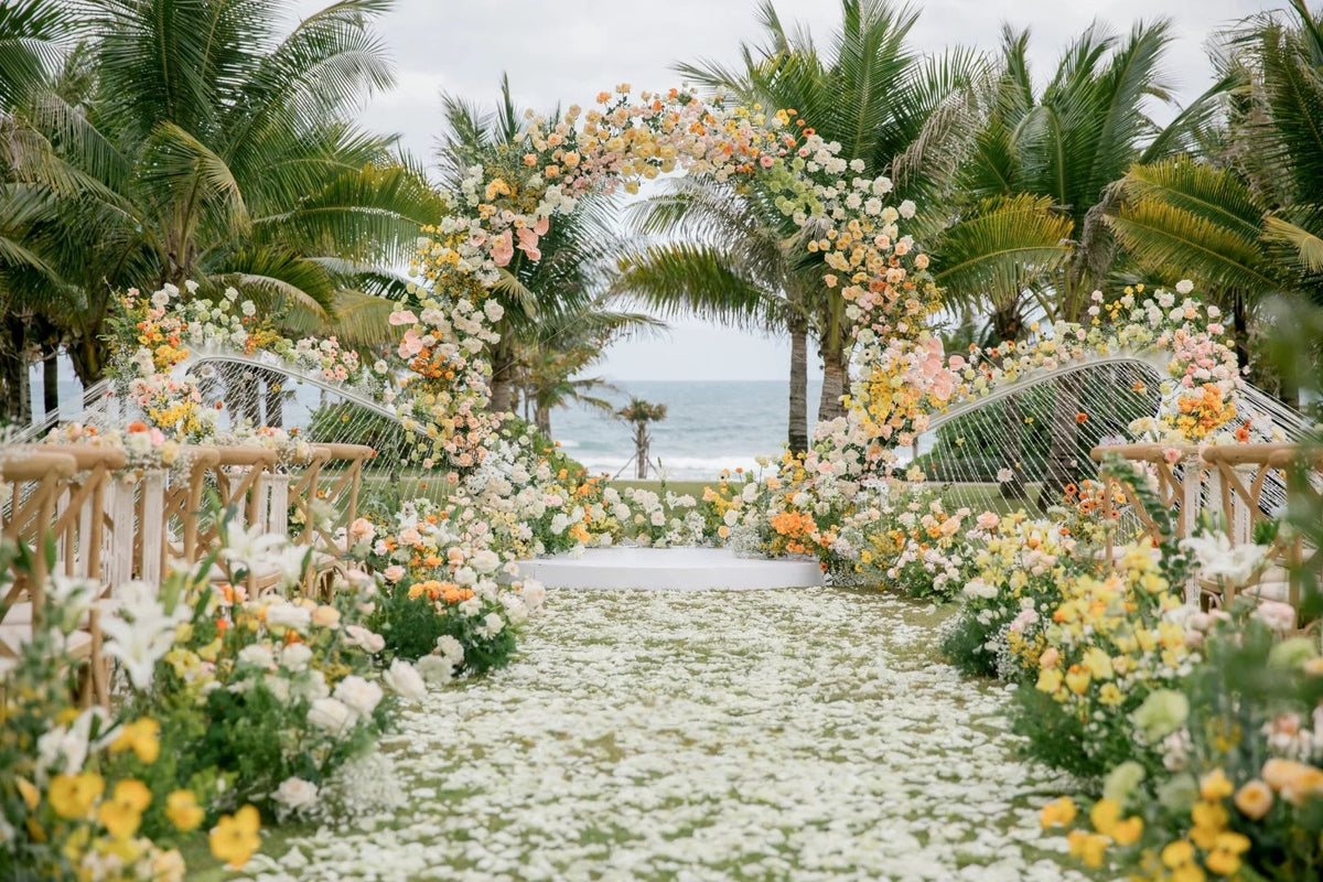 Peach and Yellow Beach Wedding Inspiration with Crystal Chain Details