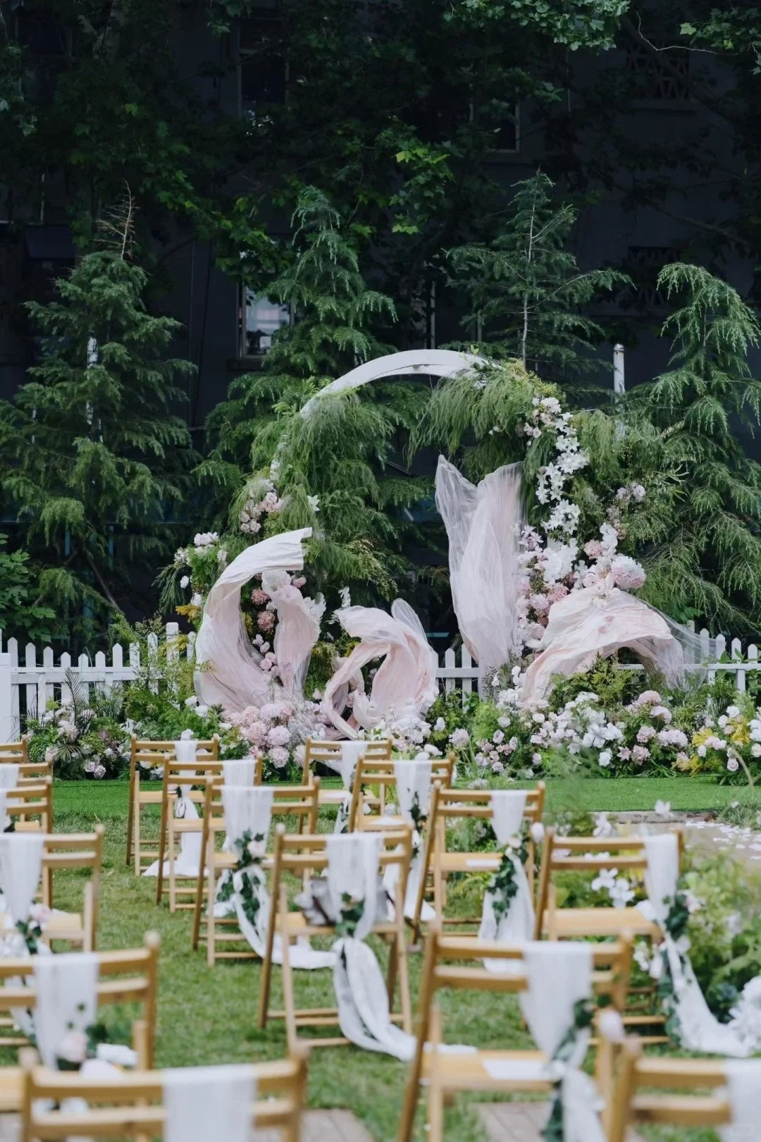 Romantic Garden Wedding Inspiration with Soft Pink Florals and Dreamy Drapery