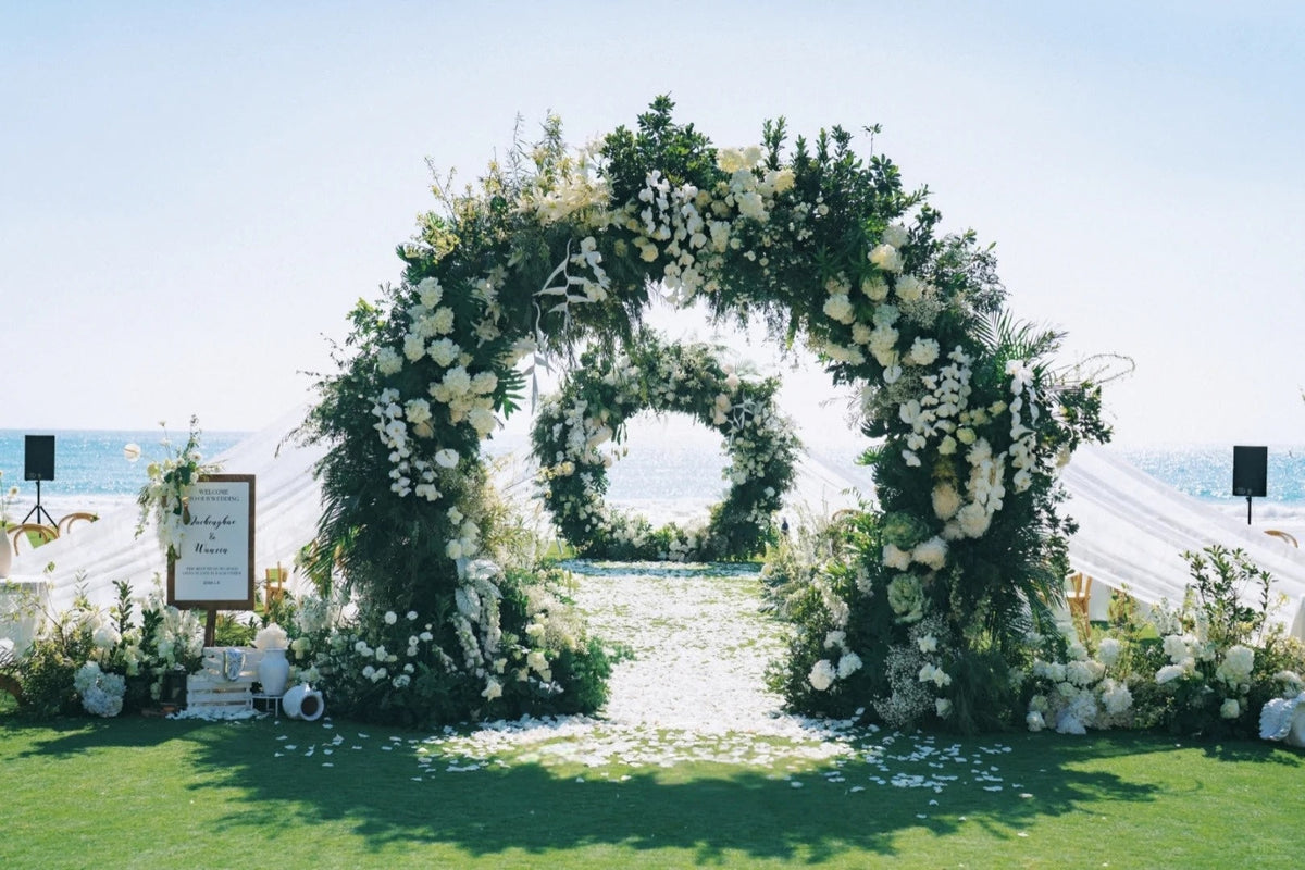 Oceanfront Greenery Wedding Inspiration with a White Floral Arch