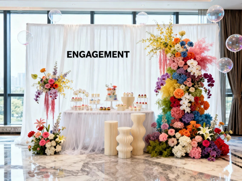 🌈 Engagement Party Decor Ideas with Colorful Floral Installations and