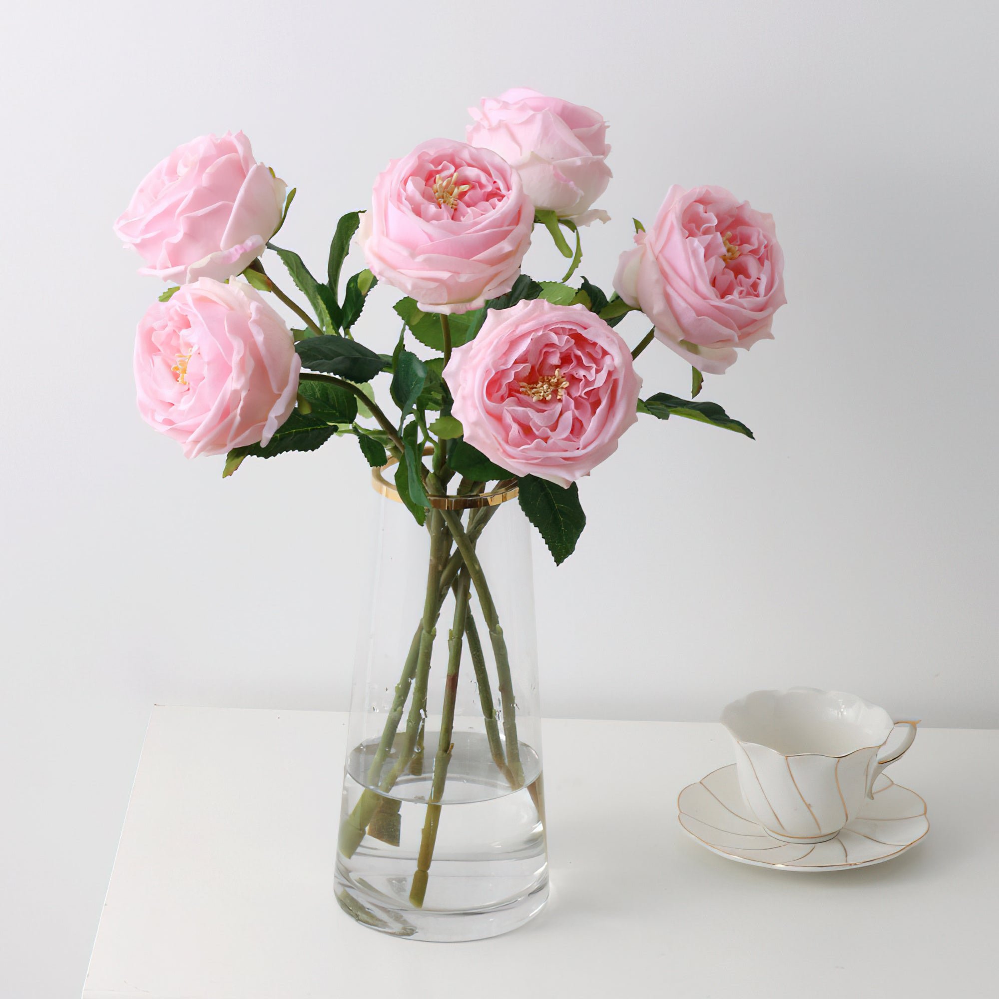 باقة أوستن الاصطناعية الفاخرة الوردية-زهور حرير واقعية لديكور الزفاف ودعائم التصوير الفوتوغرافي-مثالية لإعدادات الطاولات والهدايا