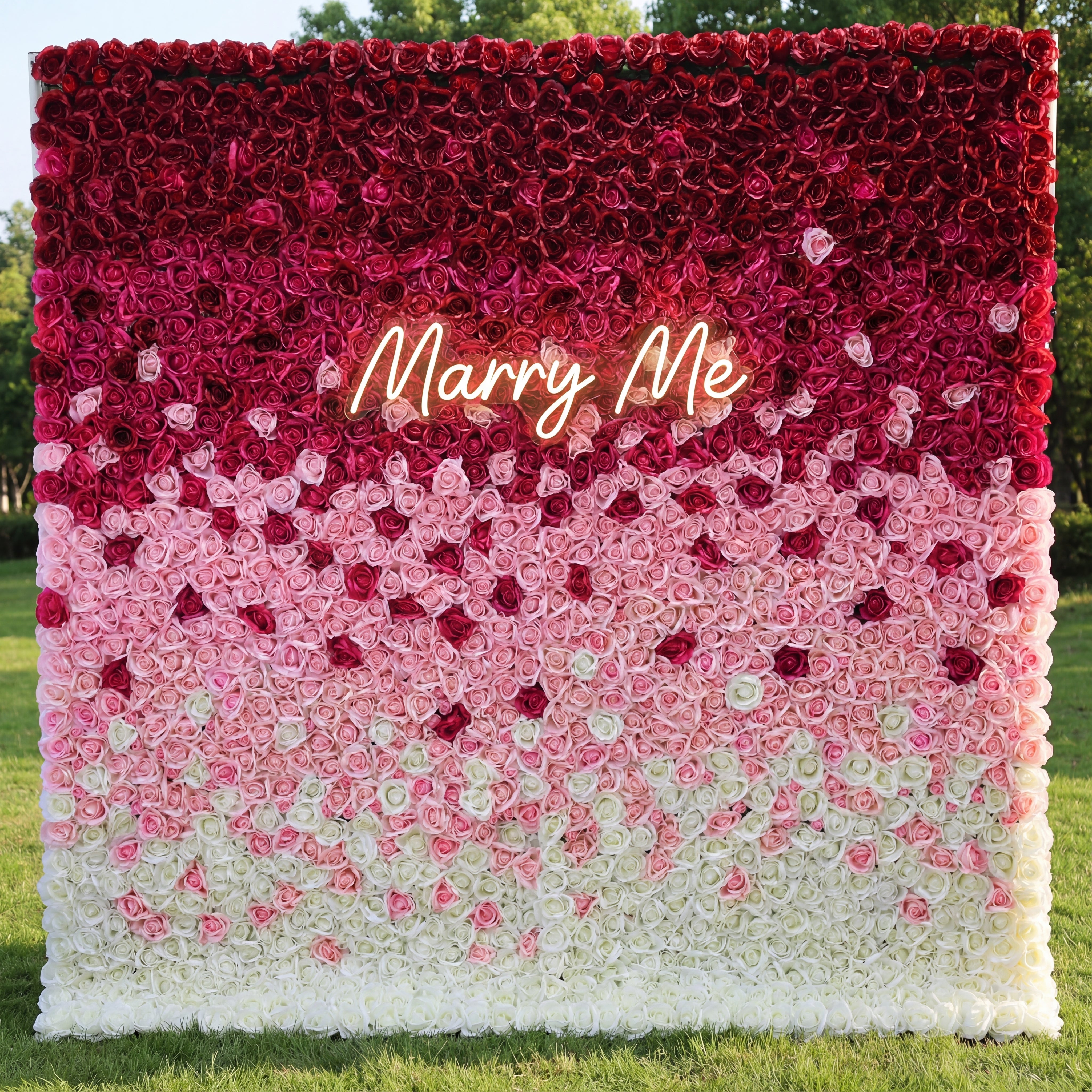 Valar Flowers Roll Up Fabric Artificial Gradient Wine to White Flower Wall Wedding Backdrop, Floral Party Decor, Event Photography-VF-014