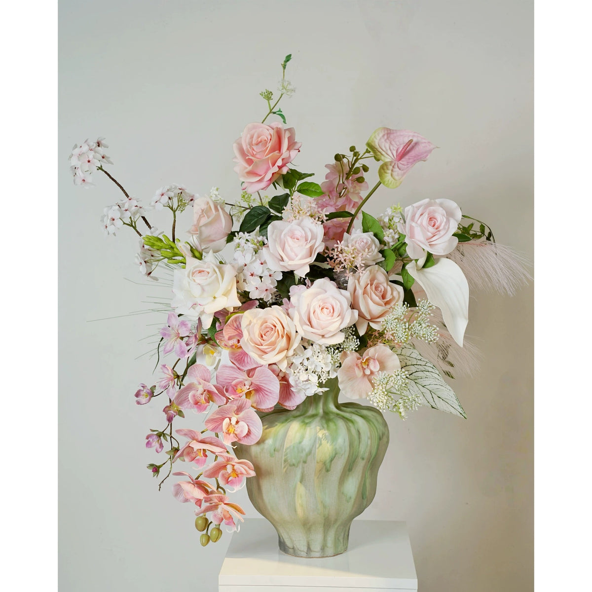 ValarFlower Soft Pink Artificial Flower Arrangement, Romantic Rose Orchid Floral Decor for Wedding and Home VB-289