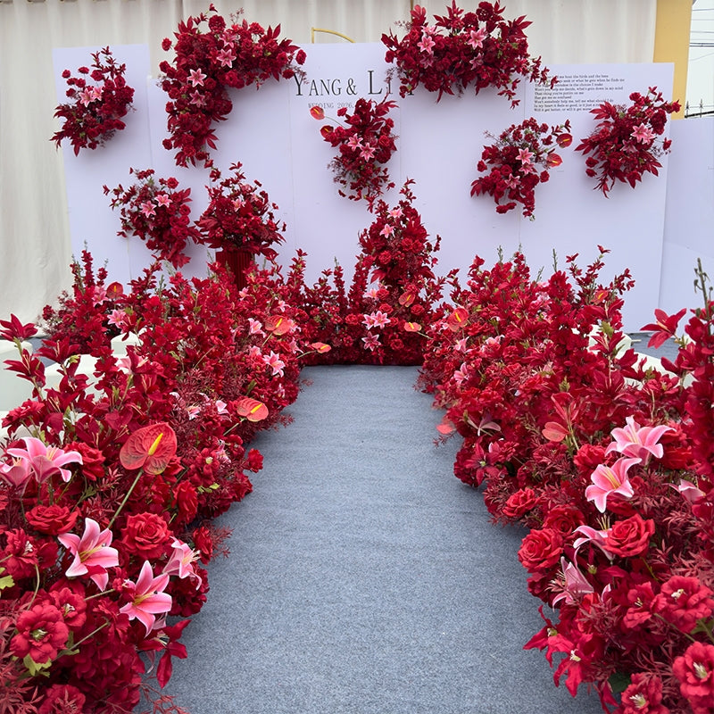 Valar Flower Bold Red Phalaenopsis Aisle Floral Runner — Artificial Wedding & Engagement Pathway Decor WF-110