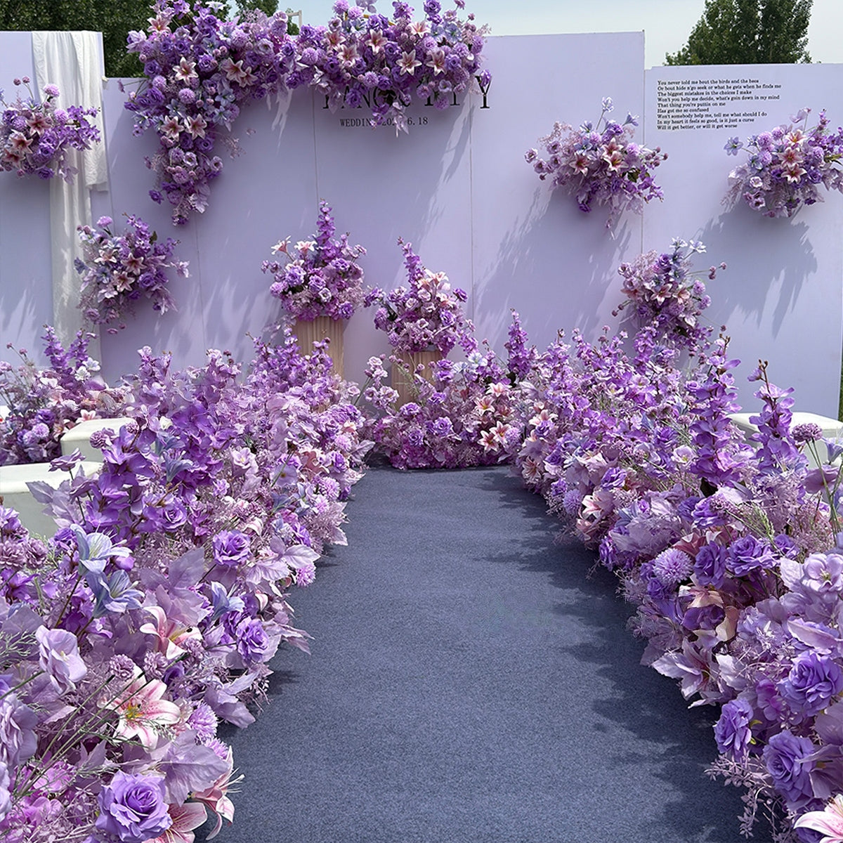 Valar Flower Pure Purple Lily Aisle Floral Runner — Faux Eucalyptus Wedding Pathway Decoration WF-121
