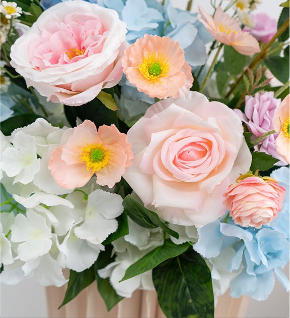 ValarFlower Pink Blue Artificial Floral Wedding Arrangement Set, Faux Flower Decor for Ceremony Aisle, Welcome Area, Outdoor Wedding & Party Event FA-352
