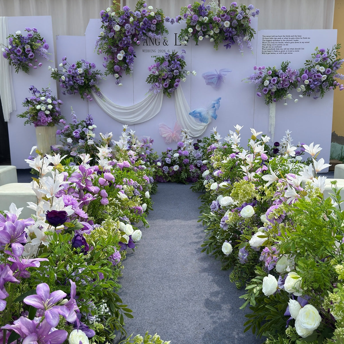 Valar Flower Light Lavender Aisle Floral Runner — Austin Roses & Faux Orchids Wedding Ceremony Decor WF-116