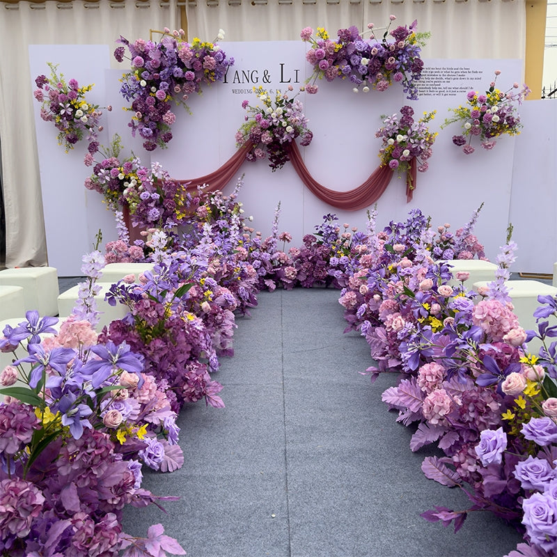 Valar Flower Rose Purple Wedding Aisle Floral Runner — Artificial Ceremony Flowers & Decorative Arrangements WF-114