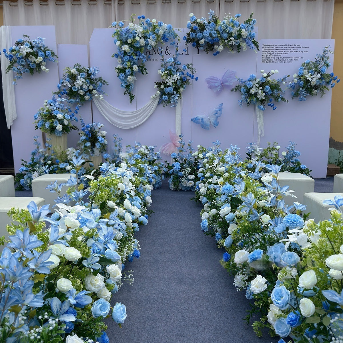 Valar Flower Blue Austin Rose & Orchid Aisle Floral Set for Wedding Ceremony and Engagement Decor WF-101