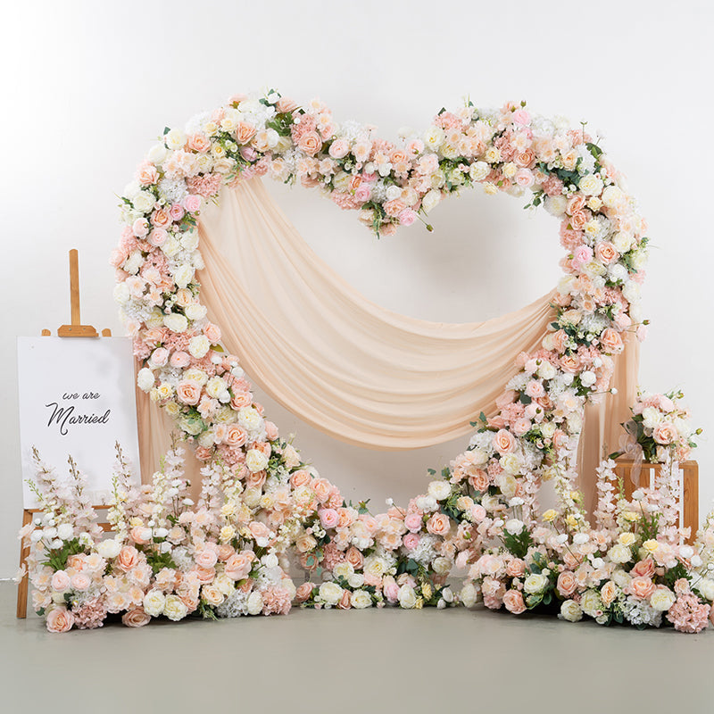 Luxury 5D Pink Heart-Shaped Floral Wedding Backdrop, Artificial Flower Arrangement Decor, Romantic Flower Arch Stand HA-401