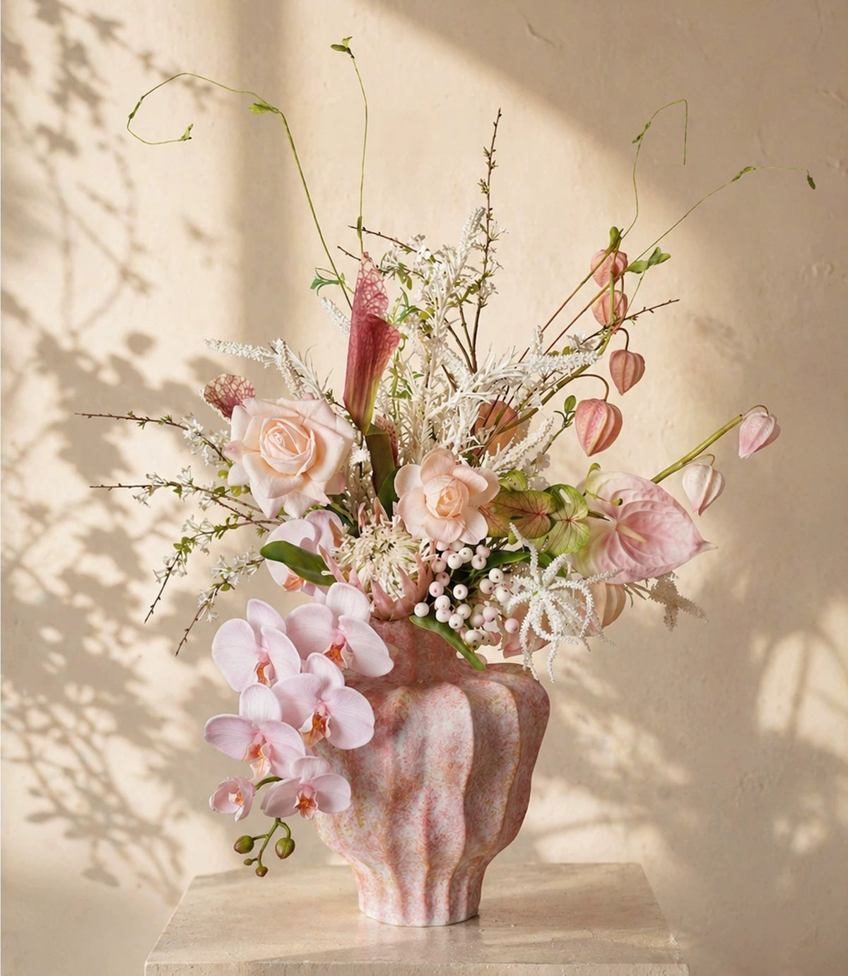 ValarFlower Soft Pink Artificial Flower Arrangement, Romantic Orchid Rose Floral Decor for Wedding and Home VB-301