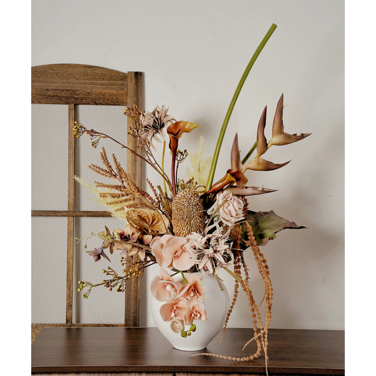 ValarFlower Neutral Beige Artificial Flower Arrangement, Wabi Sabi Orchid Floral Decor for Home and Event Styling VB-290