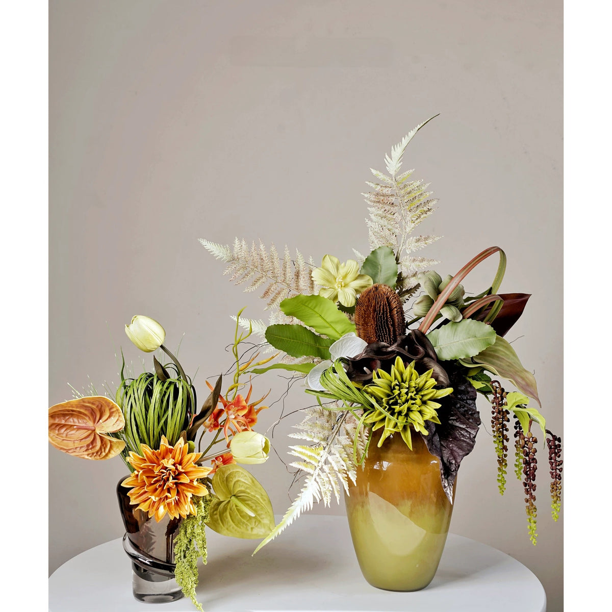 ValarFlower Amber Green Artificial Flower Arrangement Set, Modern Tropical Floral Decor for Home and Event Styling VB-295