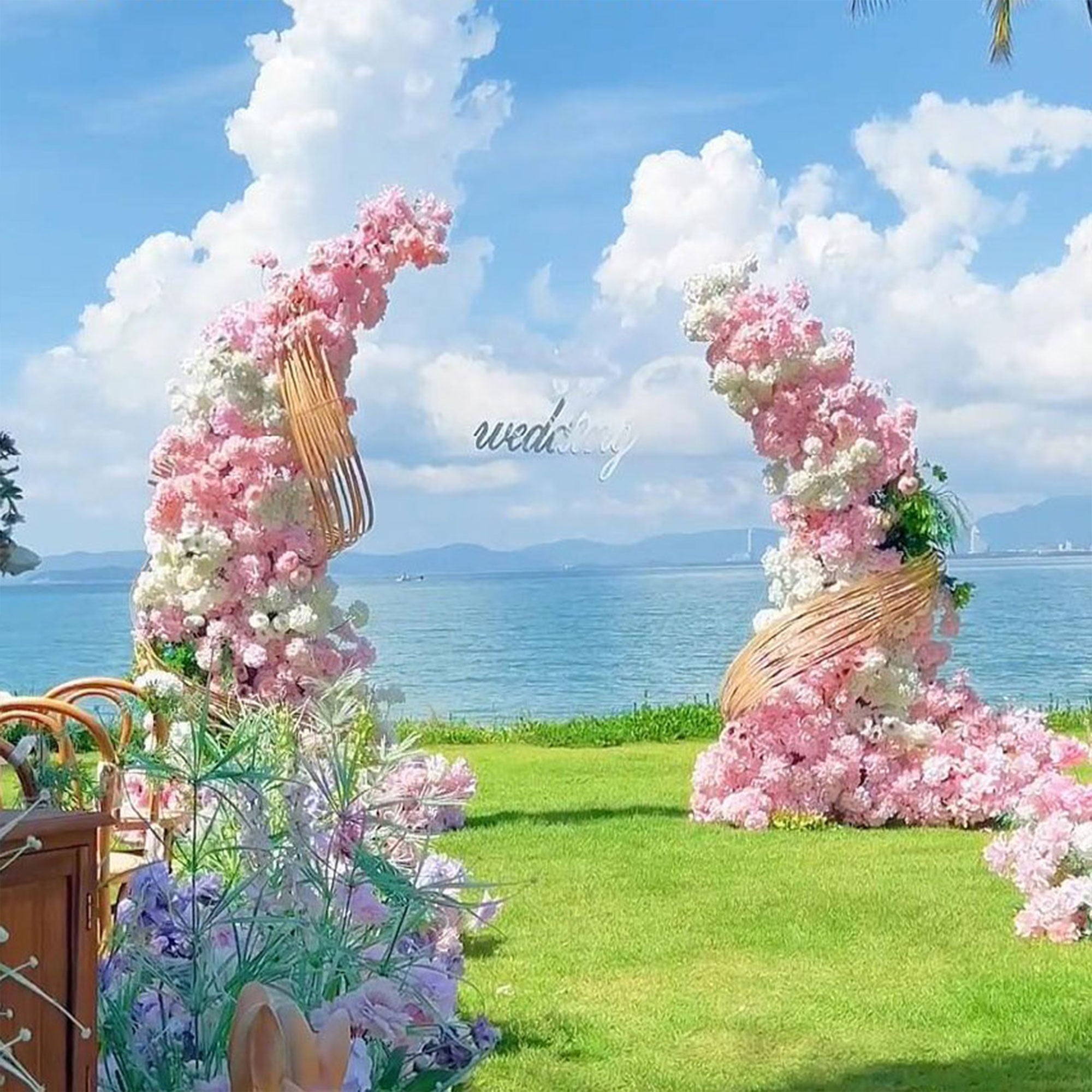 Valar Flower Wedding Moon Shaped Floral Arch - Stunning Artificial Flower Arrangement Backdrop VA-102