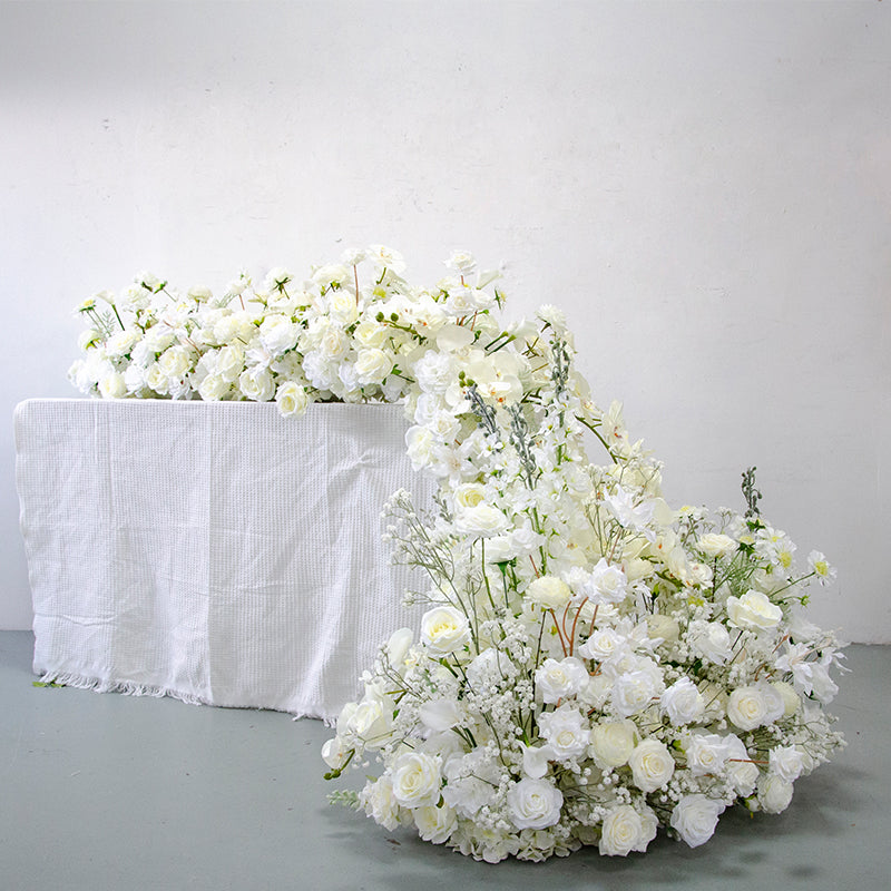 Elegant White Floral Wedding Table Runner, Artificial Flower Arrangement, Reception Decor & Event Display FA-220