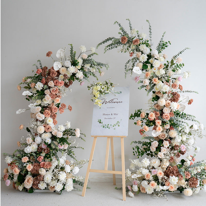 European Style Coffee-Colored Elegant Moon Shape Wedding Ceremony Floral Arch - Artificial Flower Arch for Weddings, Events, and Special Occasions VA-316