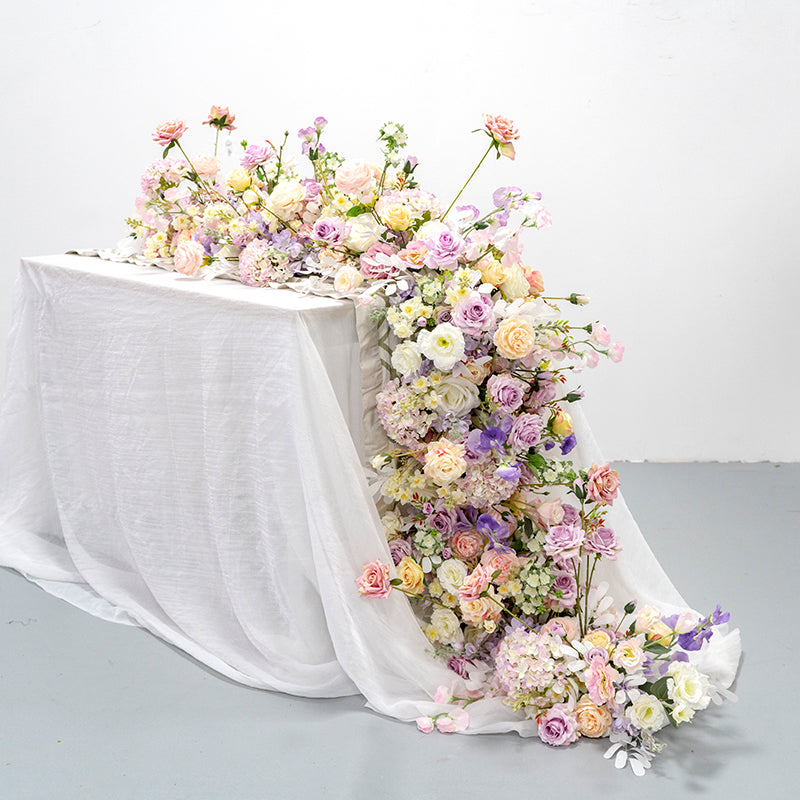 Pastel Floral Wedding Table Runner, Artificial Flower Arrangement, Elegant Reception Decor & Event Display FA-213